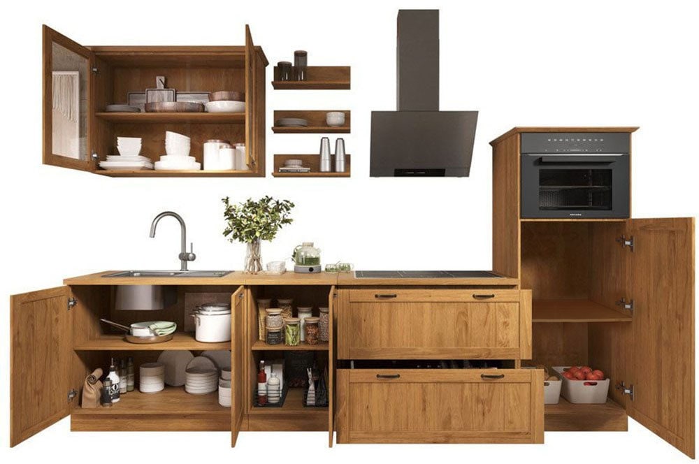 Home affaire Kitchenette »Teramo« Set, Kombinierbar mit anderen Möbelstücken der Serie Teramo,  Breite 315 cm, Kiefer massiv, mit Arbeitsplatte