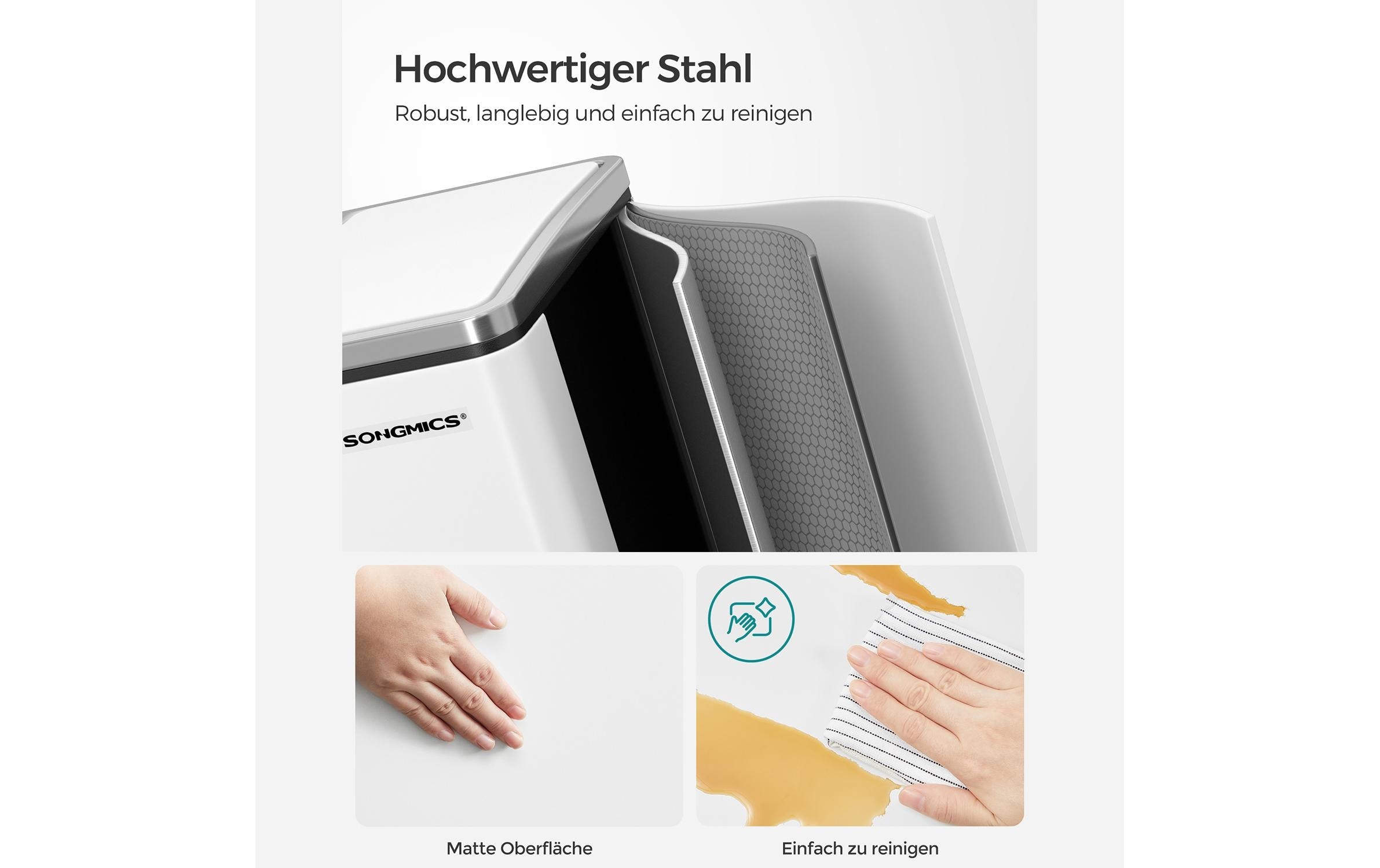 SONGMICS Mülleimer »mit Inneneimern und Griffen 2 x 15 l« Treteimer mit Geruchs- und Weichverschluss