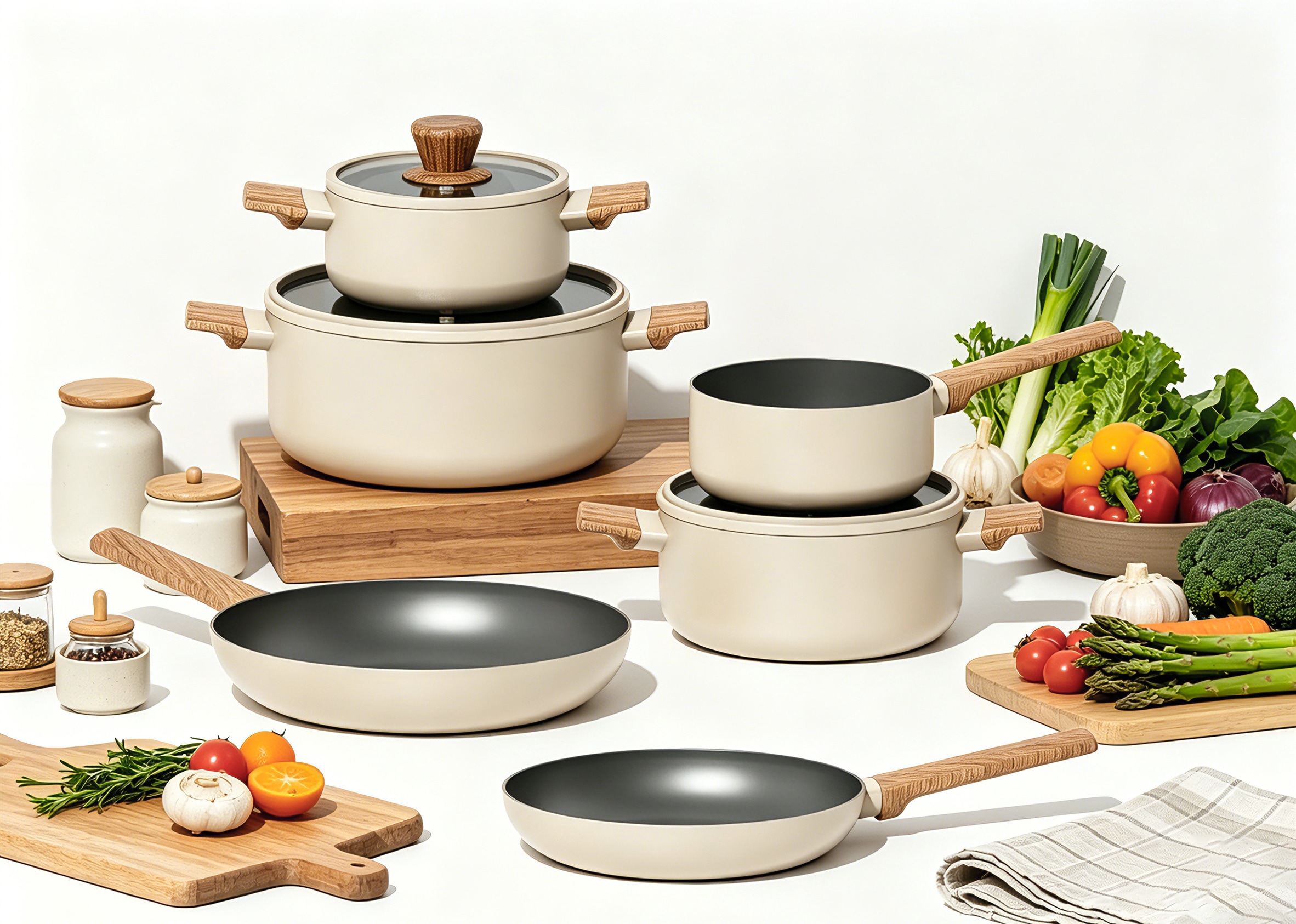 Hanseatic Topf-Set »ALU SCANDI, mit Antihaftbeschichtung« Set, Stielkasserolle 16 cm, Kochtopf 16/20/24 cm, Bratpfanne 24/28 cm, 9 tlg. Aluminium