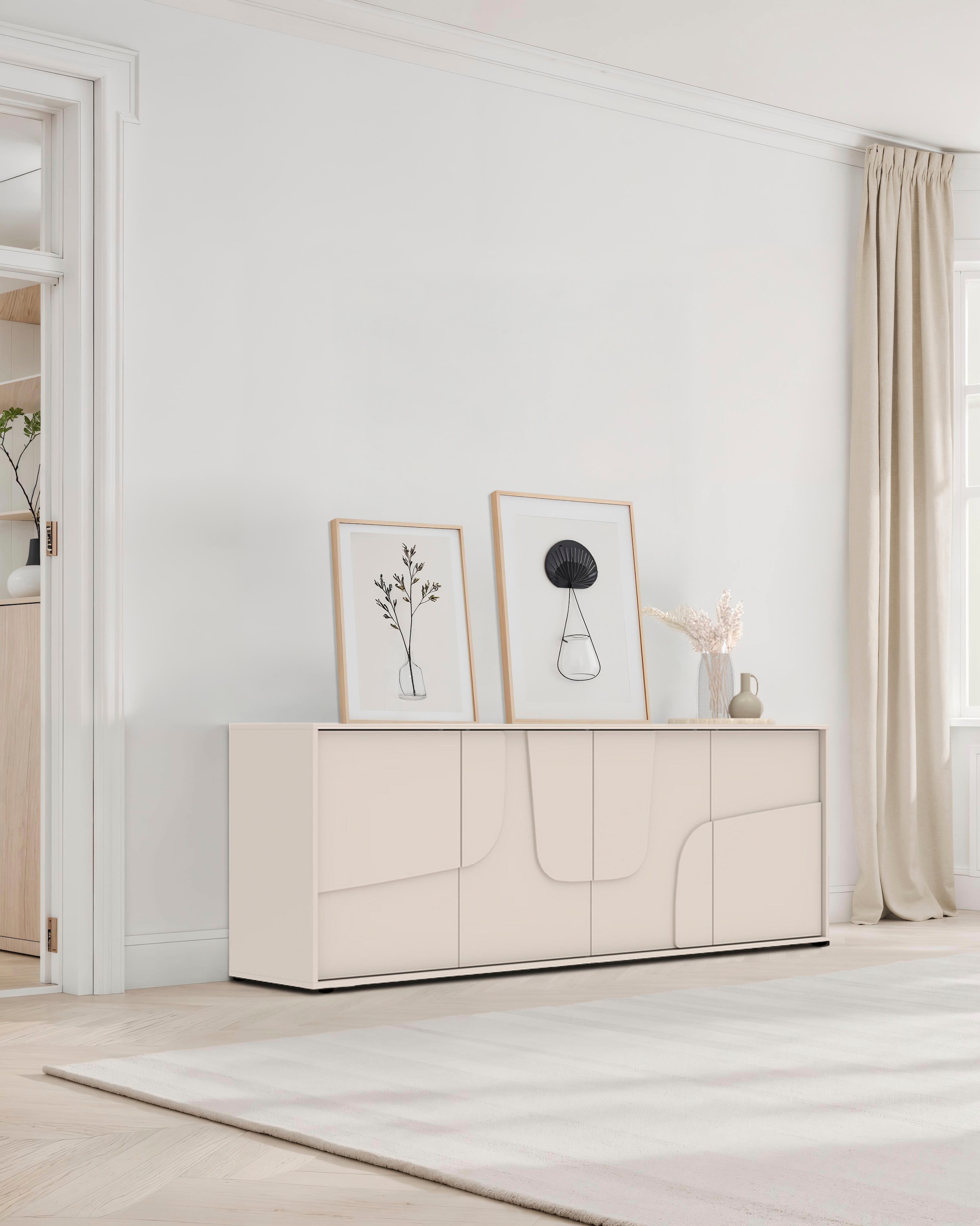 INOSIGN Sideboard »Stone, 205 cm breit, 4  Türen,  Anrichte, Kommode, Stauraumschrank« 3D-Design, Push-to-open, Innenraum grosszügig, Füsse 14/2 cm wählbar