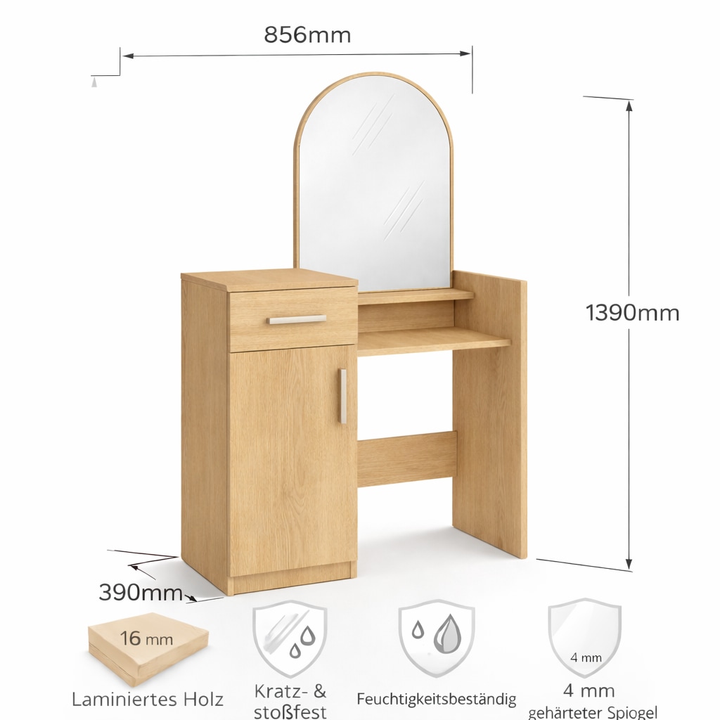 GOODproduct Coiffeuse »Trympo 1, Kosmetiktisch, Frisiertisch, Schminkkommode, Toilettentisch« Schminktisch mit Spiegel und Stauraum (1 Schublade, 1 Tür)