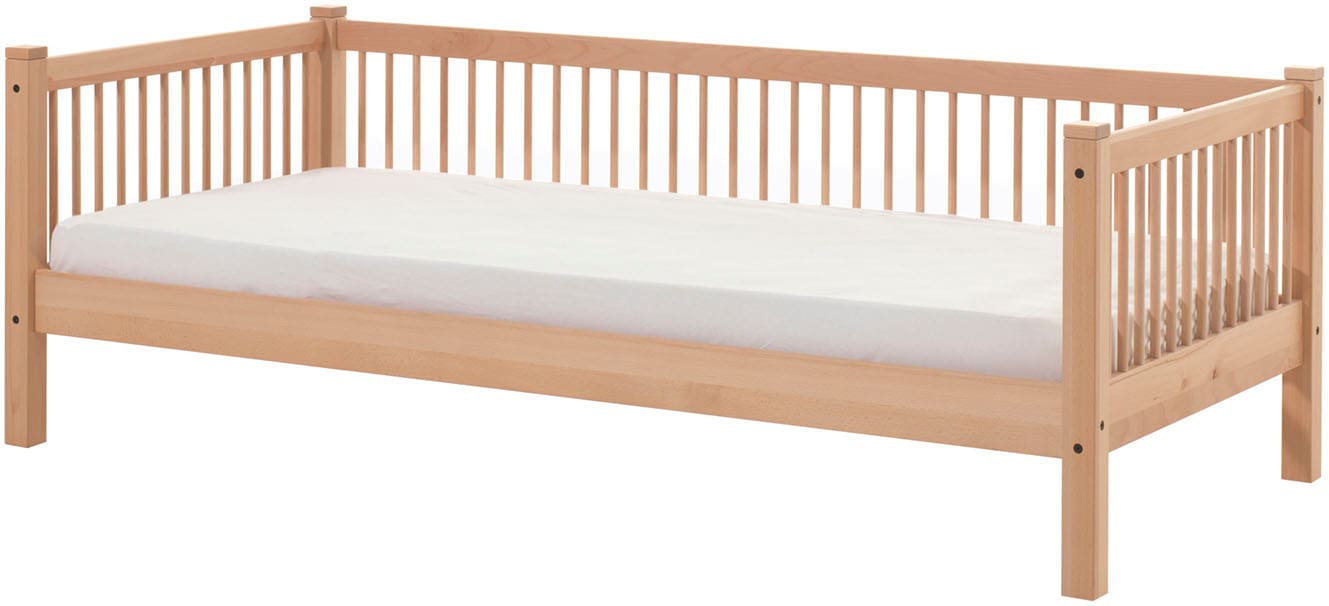 Vipack Lit de jour »Forrest mit Sprossenumrandung Ideal als Einzel- oder Gästebett« Surface de couchage 90/200 cm, incluant sommier à lattes roulantes, épaisseur des poteaux 55x55 mm,  Solide et de haute qualité, hêtre massif naturel laqué