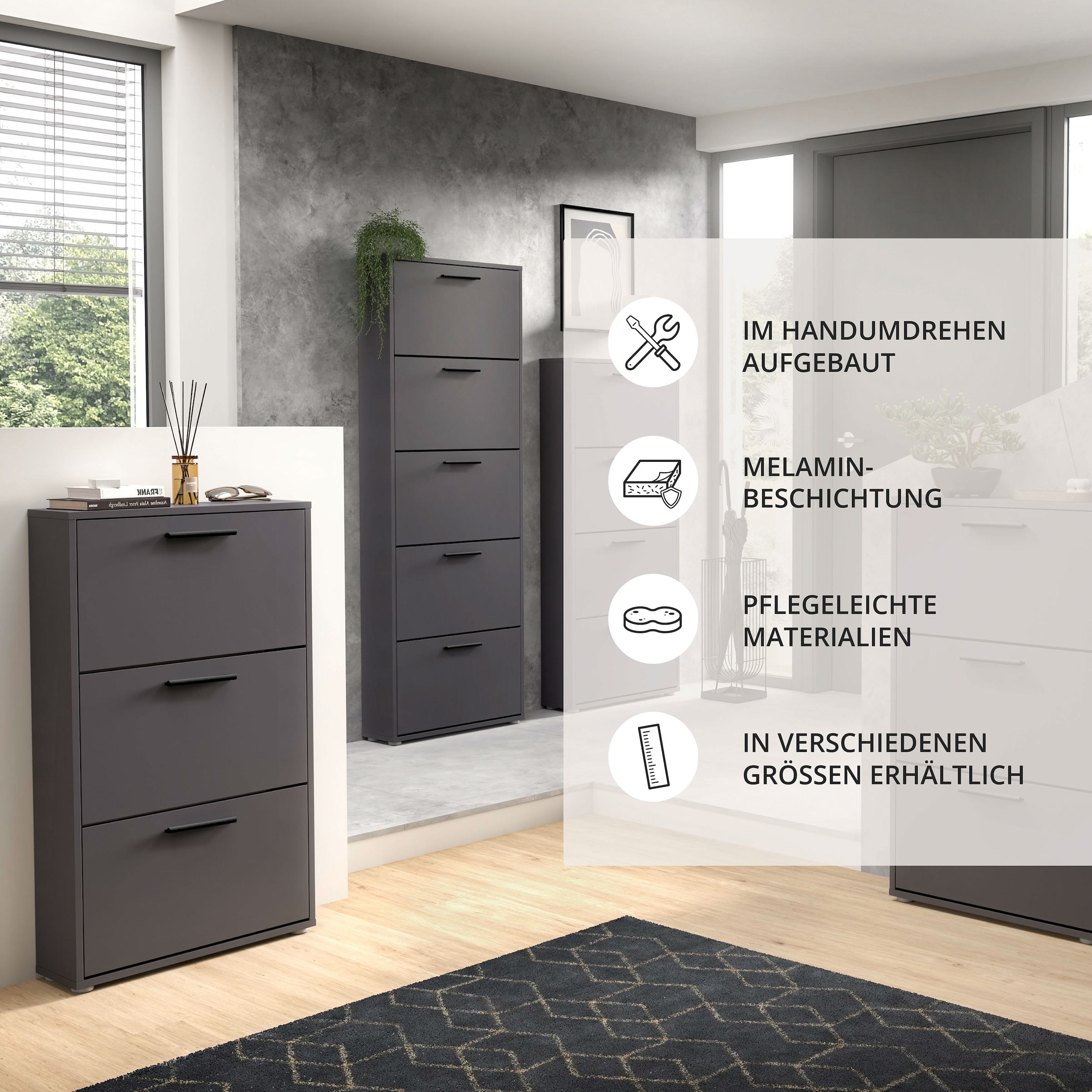 HBZ Basculeur de chaussures »Sam Schuhkipper, Schuhschrank BxHxT 59x103x17 cm« 1 cuis tlg. Schuhkipper, Schuhschrank mit 3 Klappen, BxHxT 59x103x17cm