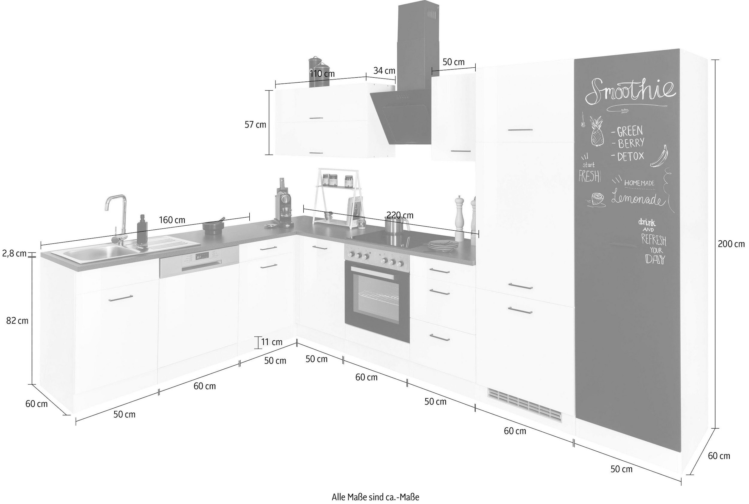 KOCHSTATION Winkelküche »KS-Trier« ohne E-Geräte, Stellbreite 220/330 cm