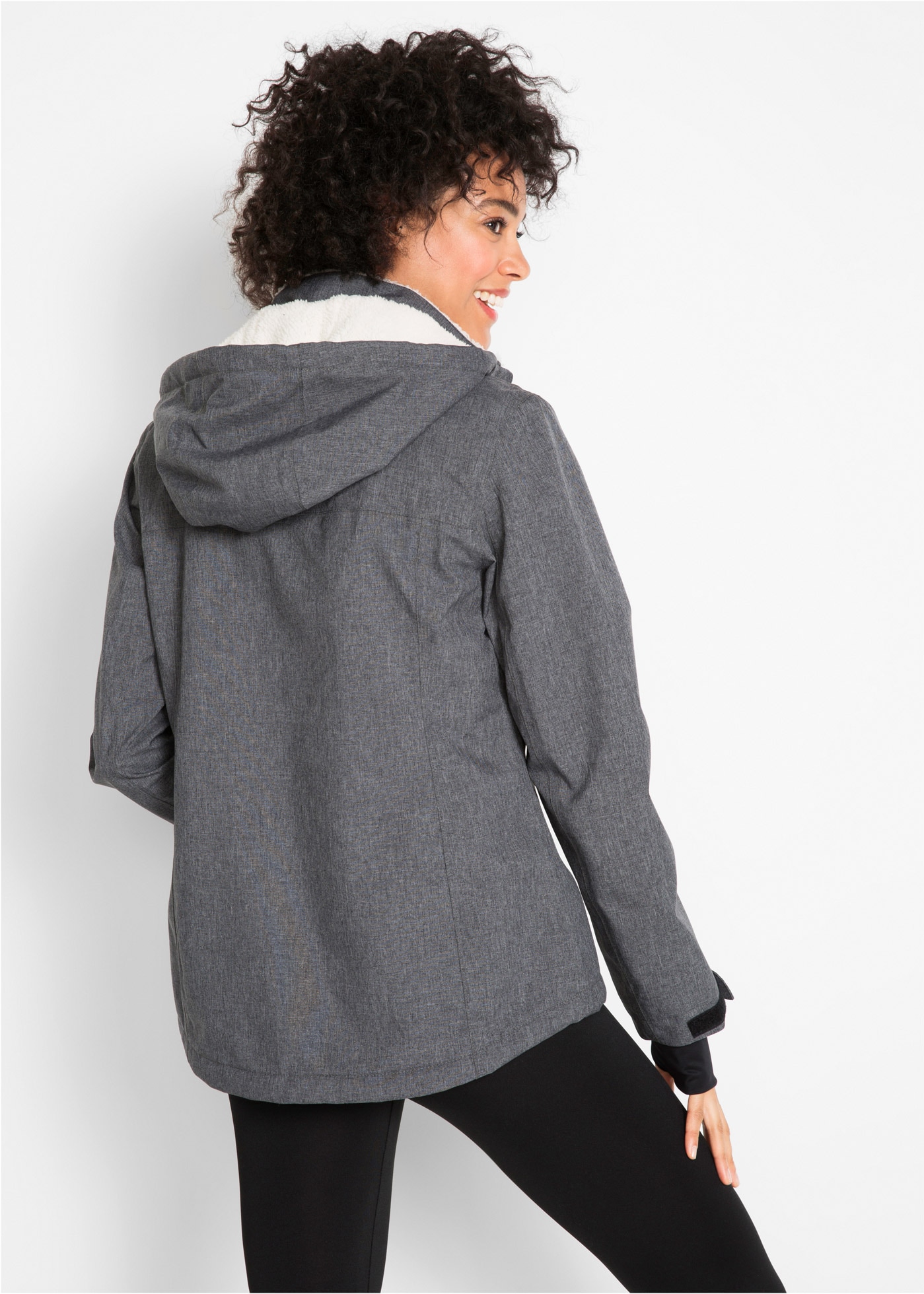 bonprix Funktionsjacke mit Kapuze mit Teddyfleece-Futter, wind- und wasserdicht, mit hohem Stehkragen