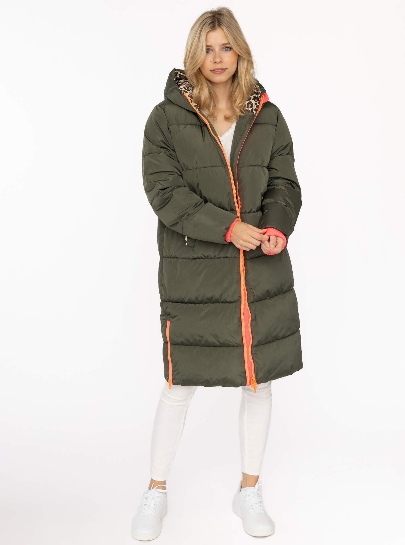 Zwillingsherz Manteau matelassé »„Leo Kapuze“« capuche avec doublure léopard, fermeture éclair, poches, poignets élastiques