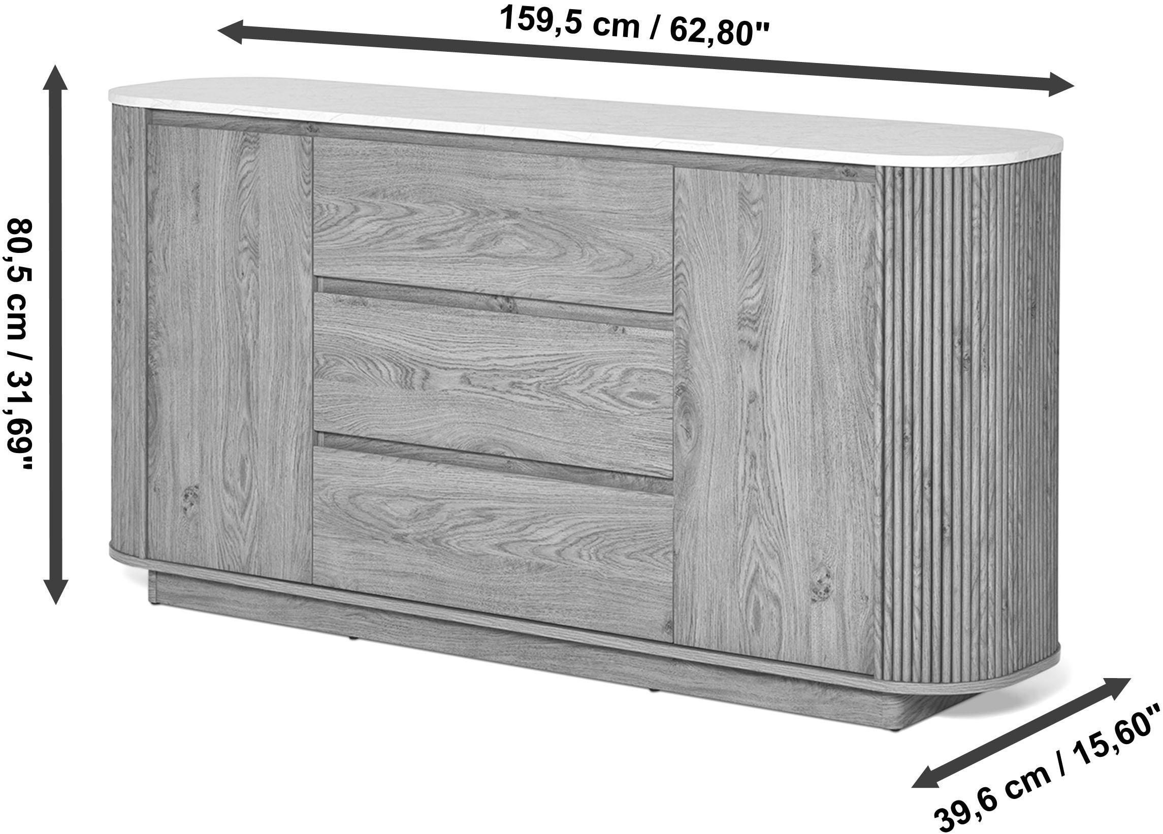 Jahnke Sideboard »GROOVE SB 160« 1 Stk. tlg. Sideboard, abgerundet, Marmor-Look, Breite ca. 159,5 cm