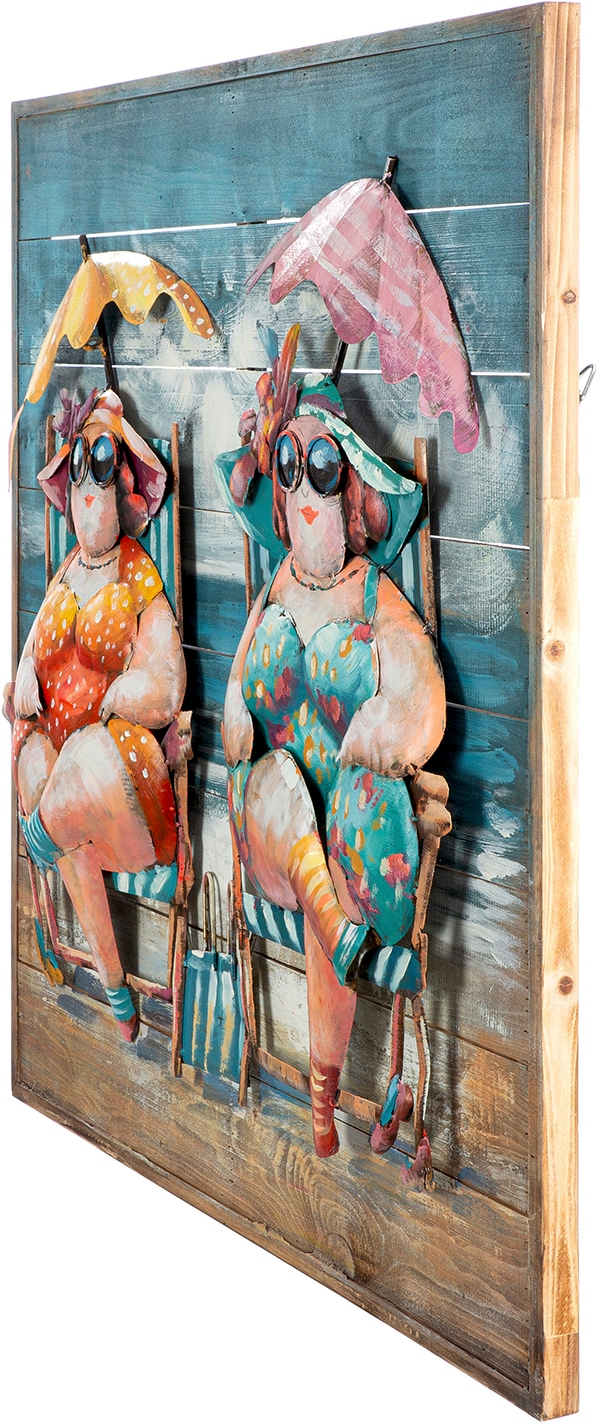GILDE Tableau métallique »Bild quadratisch Sun Ladies  mehrfarbig« Images de plage 1 cuis tlg. Femmes de plage Ambiance estivale Chapeau de soleil Motif vacances Déco lifestyle