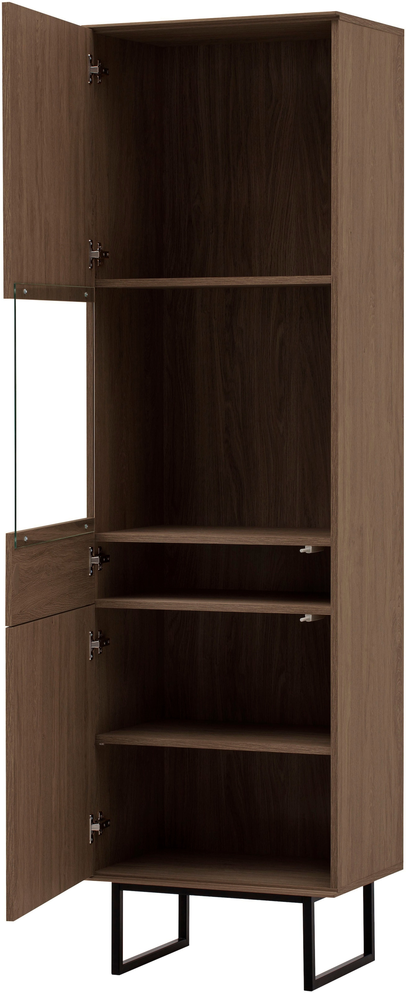 Home affaire Vitrines »Lund, moderner Hochschrank, Glasvitrine mit Kufengestell aus Metall« surface supérieure visuellement fine, aspect haut de gamme, espace de rangement suffisant