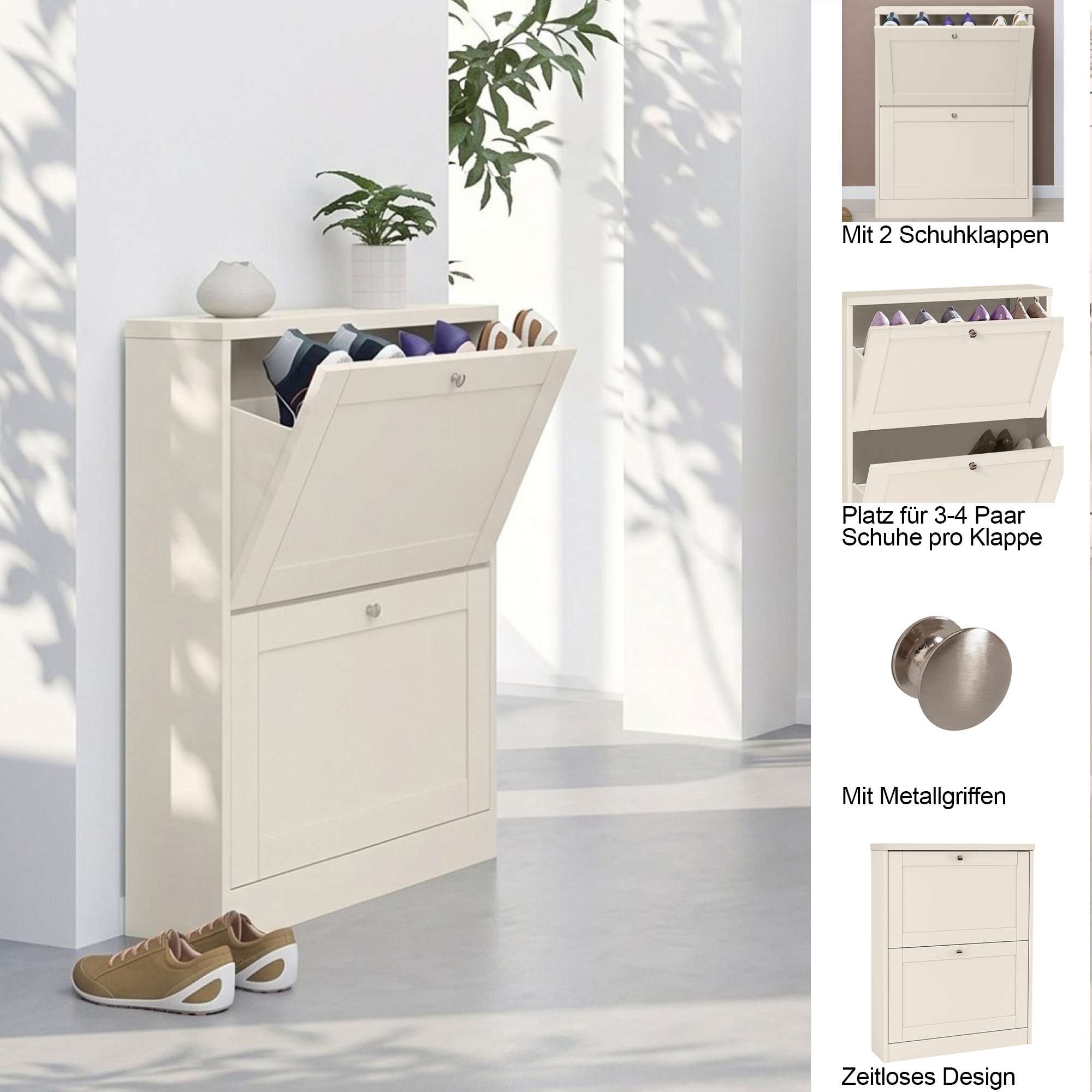 GOODproduct Armoire à chaussures »Heide« Largeur 70 cm, avec 2 volets et façade facettée