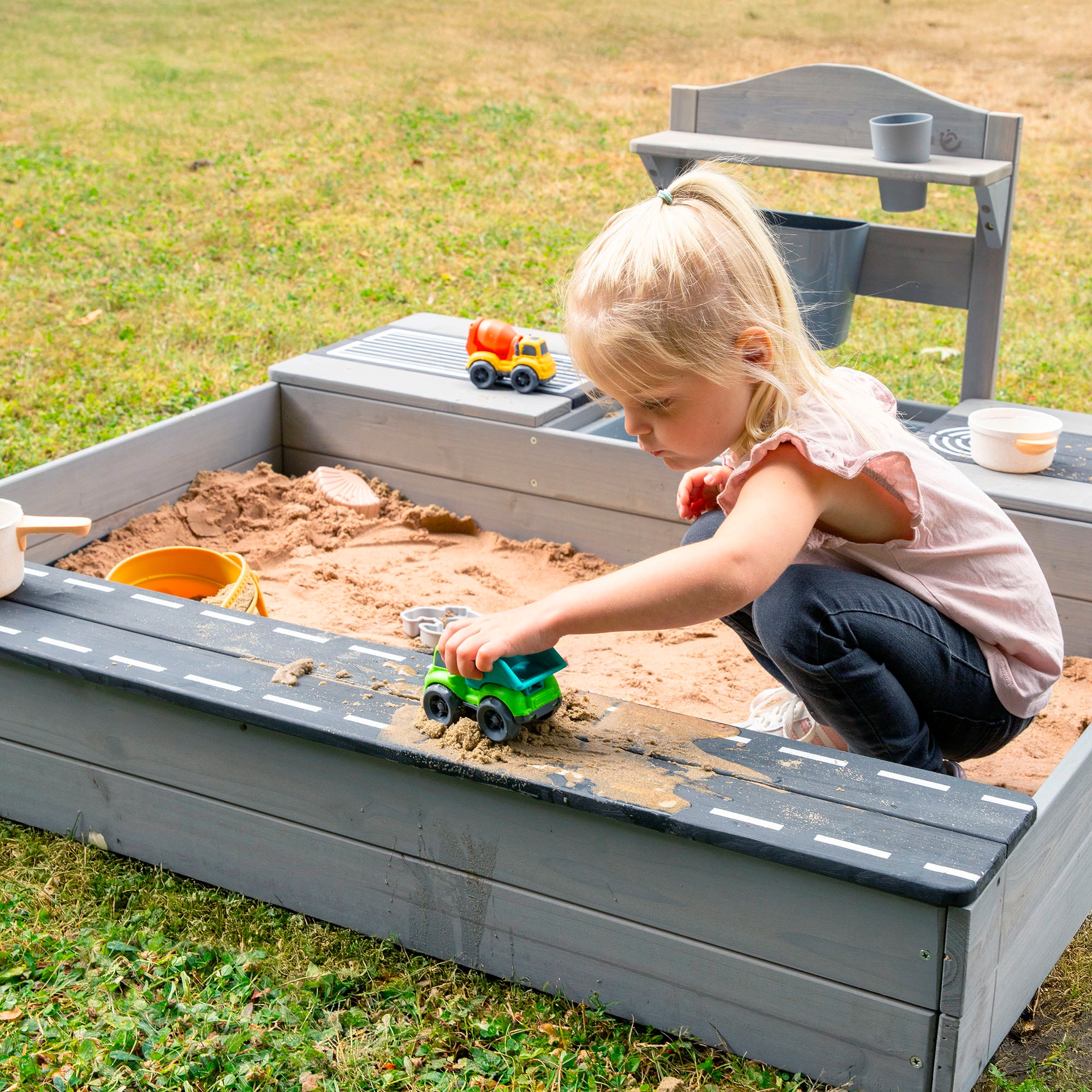 roba® Bac à sable »117 x 118 x 54 cm, mit Matschküche, grau« FSC® - schützt Wald