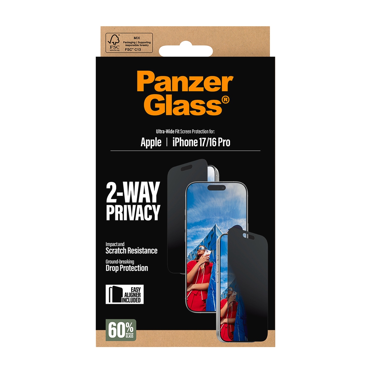 CARE by PanzerGlass Verre de protection d'écran »2-Way Privacy Ultra-Wide Fit Screen Protector« für Apple iPhone 17;Apple iPhone 16 Pro Displayschutzfolie, Schutzfolie, Bildschirmschutz, kratz- & stossfest