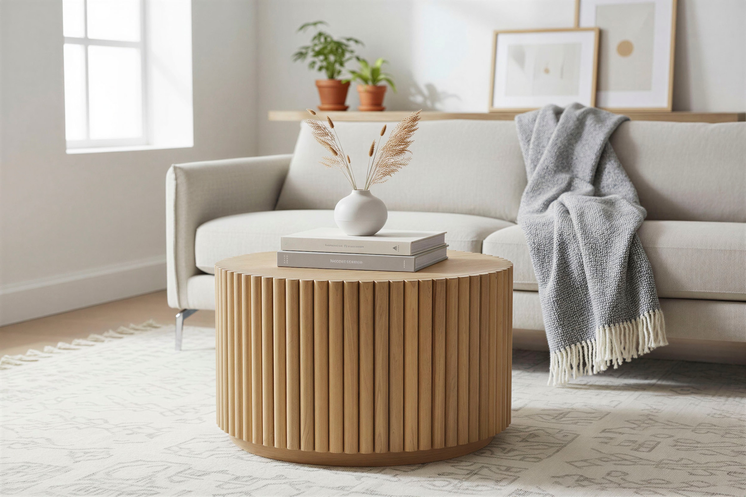 SIT Couchtisch »Vasto rund aus massivem Mangoholz mit extravagantem Ribbed-Look« Rundes Lamellendesign mit markantem Säulenfuss und 3 cm Sockel