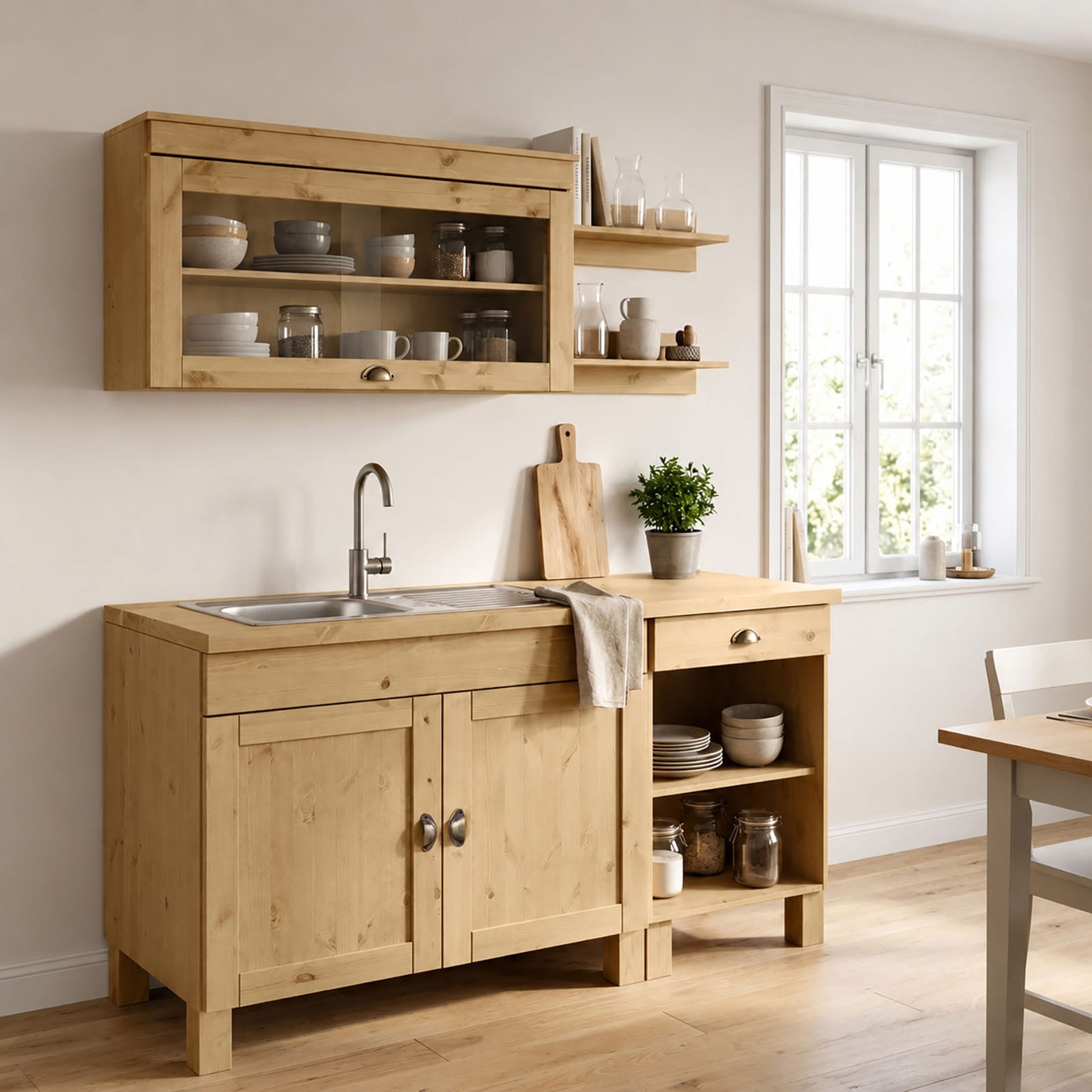Home affaire Meuble évier »Oslo« 100 cm de large, incluant évier encastré en acier inoxydable, en pin