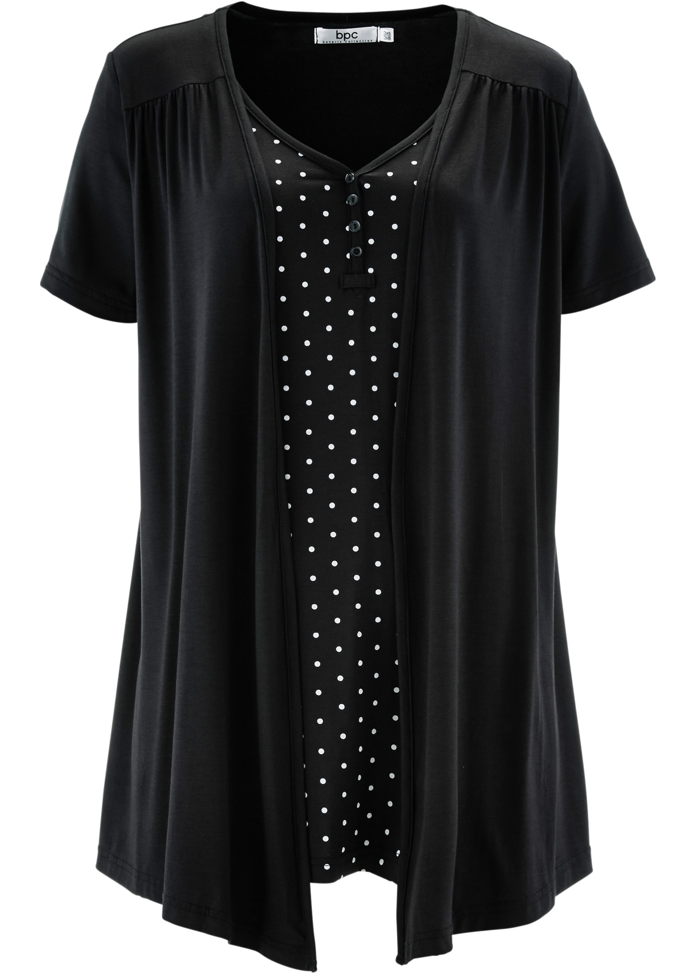 bonprix T-shirt 2 en 1 »2 in 1 Shirt mit V-Ausschnitt, kurzarm« A-Linie Passform, Kurzarm, mit V-Ausschnitt, mit Zierknopfleiste