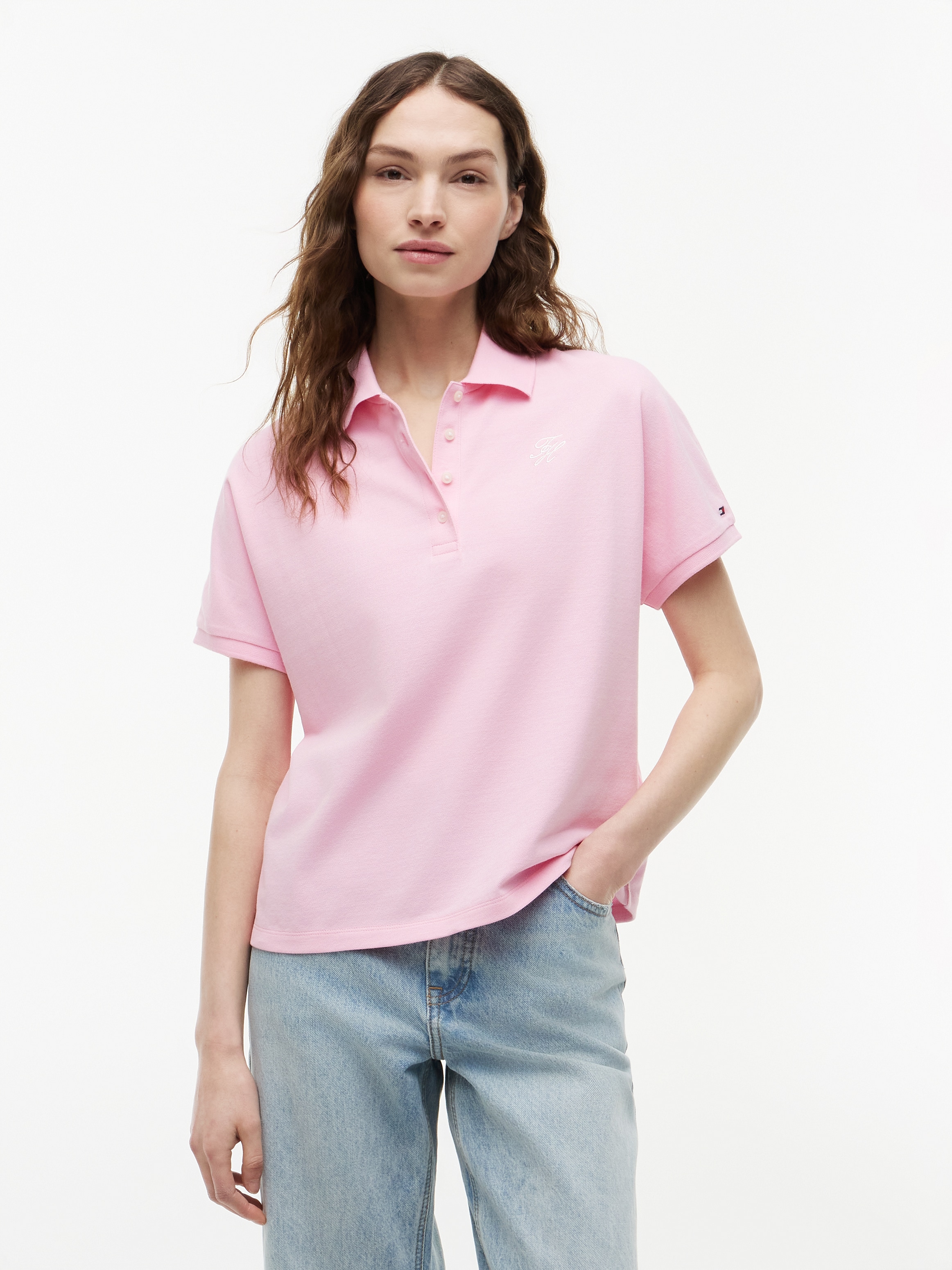 Tommy Hilfiger Polo »TH SCRIPT MODERN SS POLO« mélange de coton, col polo, patte de boutonnage courte