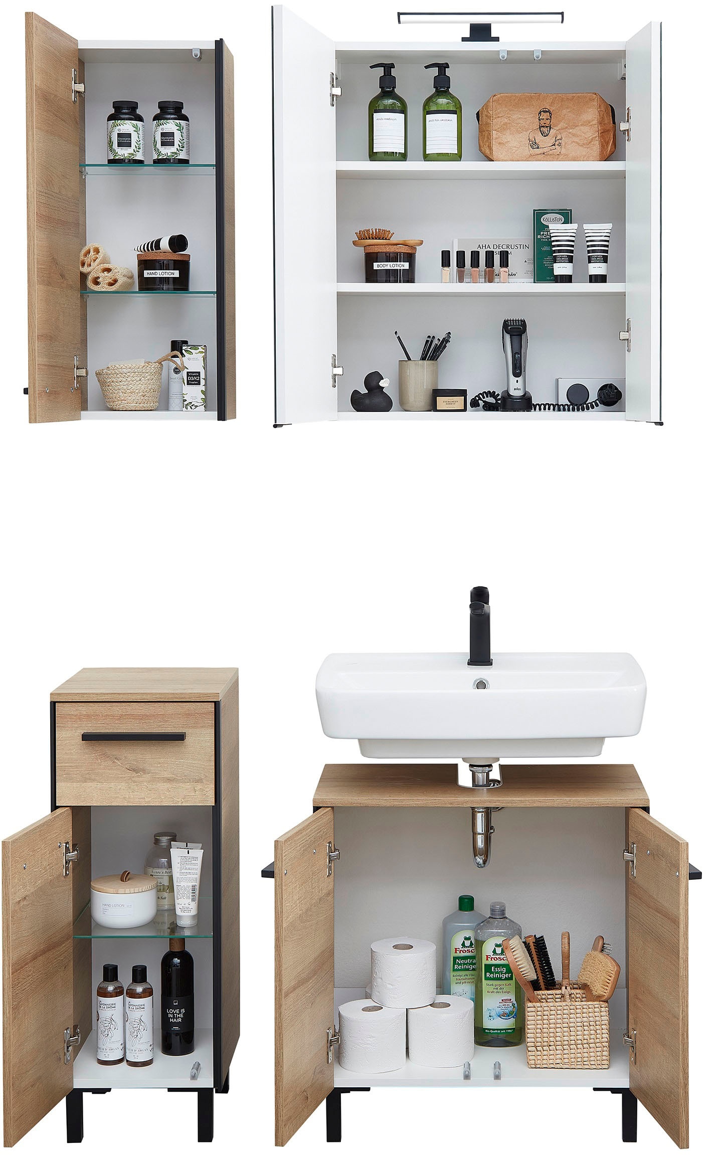 Saphir Ensemble de meubles de salle de bain »Quickset 395 4-teilig, Waschbeckenunterschrank mit LED-Spiegelschrank« 4 cuis tlg.