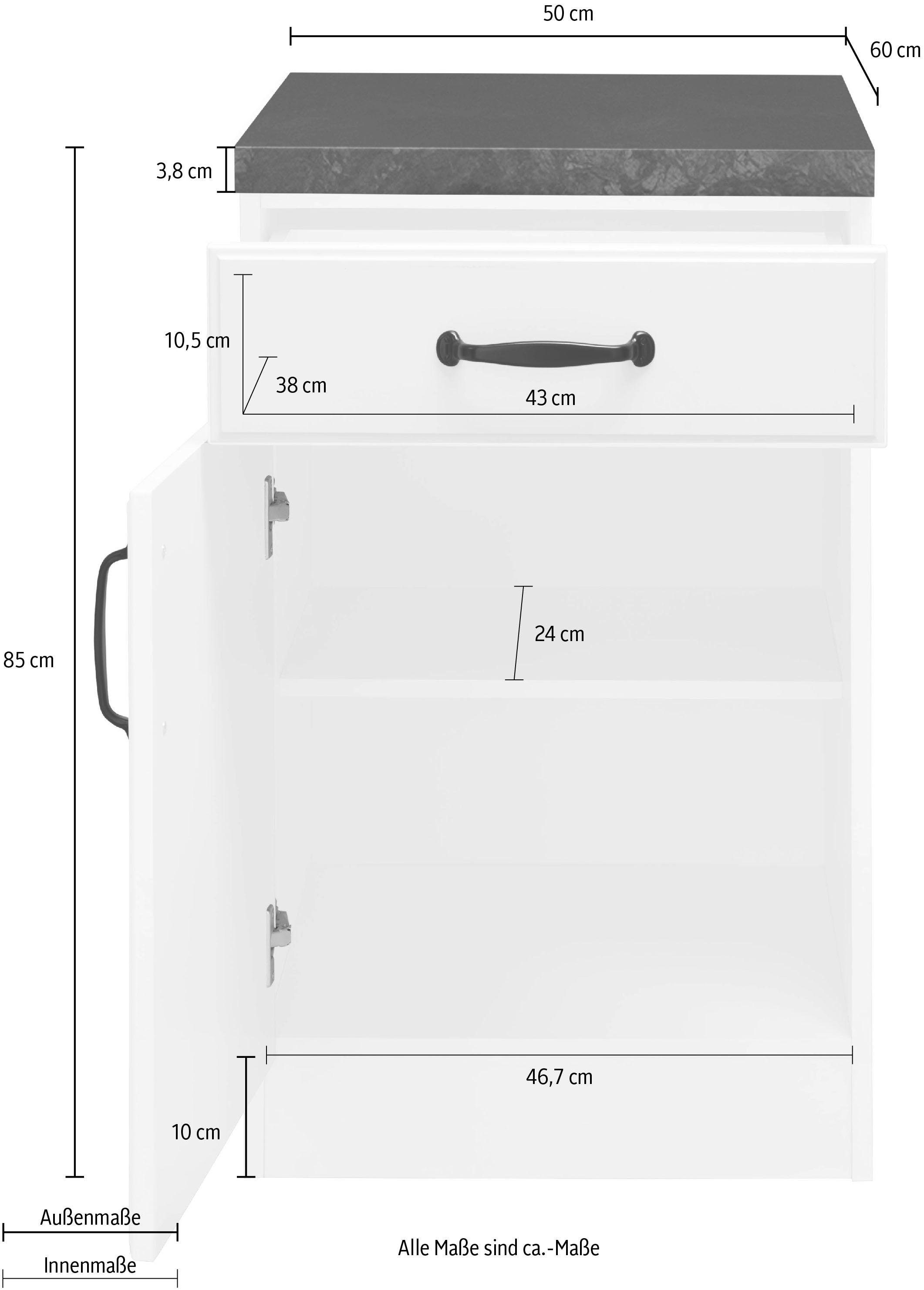 wiho Küchen Armoire basse »Erla« 50 cm de large avec façade à caissons, avec plan de travail