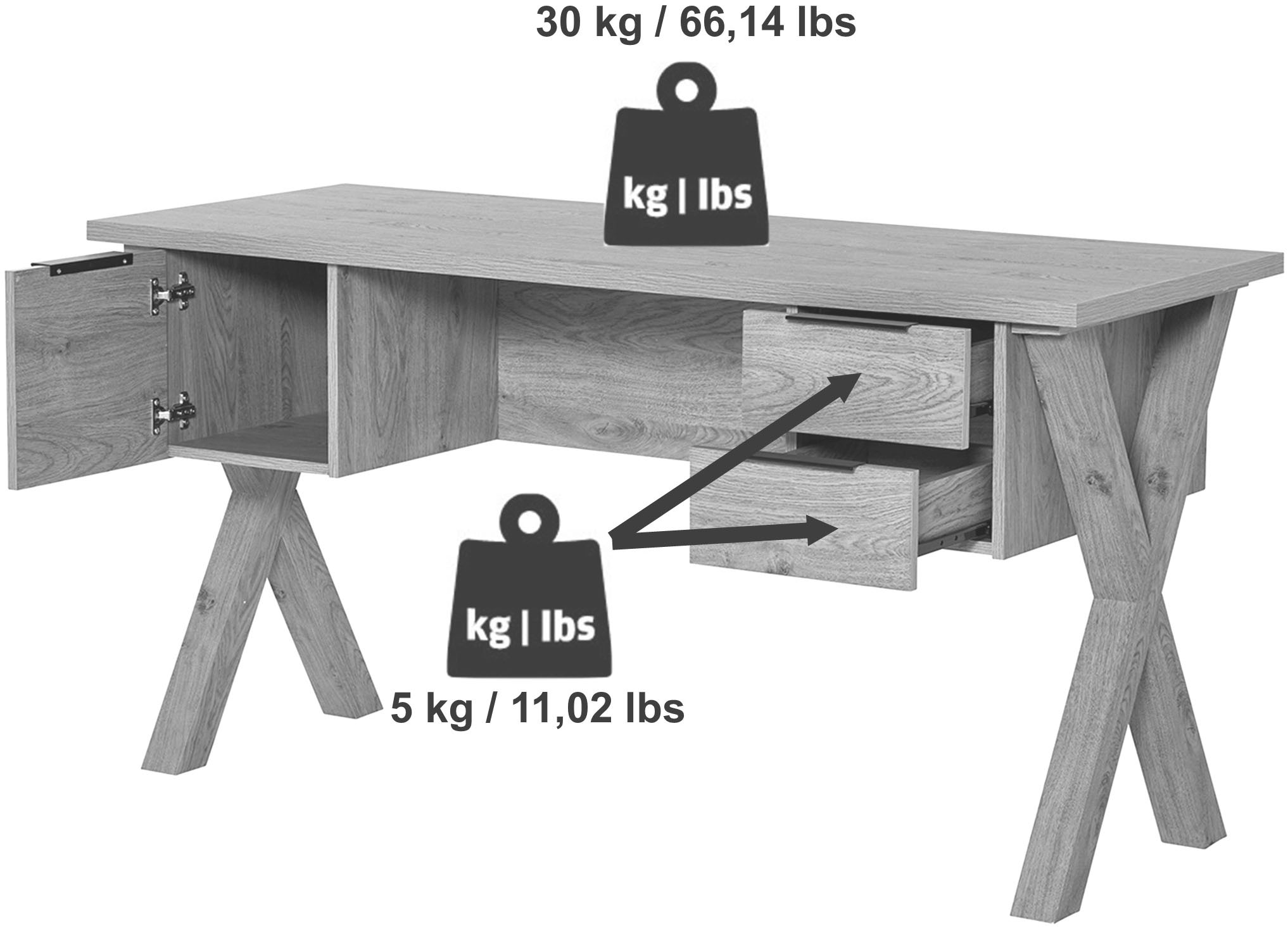 Jahnke Schreibtisch »X-CLUB D 15« 1 Stk. tlg. grosse Arbeitsfläche, stabiles X-Gestell, Stauraum, Breite ca. 146 cm