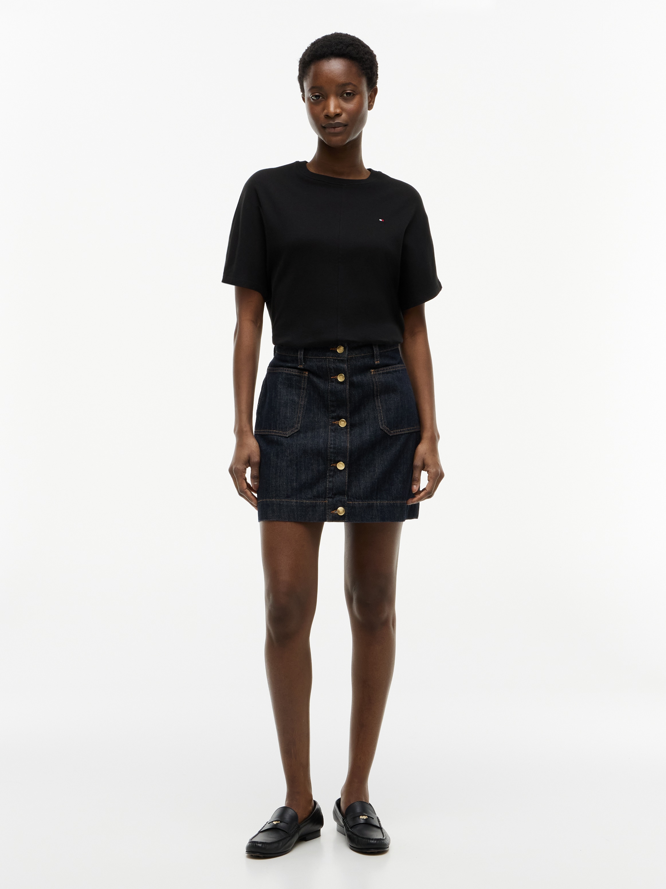 Tommy Hilfiger Jupe en jean »MINI SKIRT RINSE HW« mit stilvoller Knopfleiste, aus Baumwolle