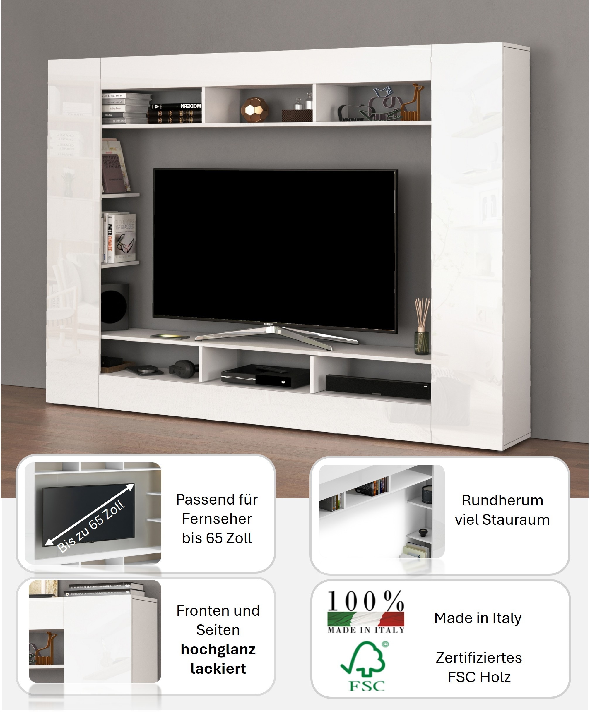 GOODproduct Meuble mural »SPEED, TV-Wand, hochglanz lackiert,ideal für TV-Geräte bis zu 65 Zoll« 1 cuis tlg.