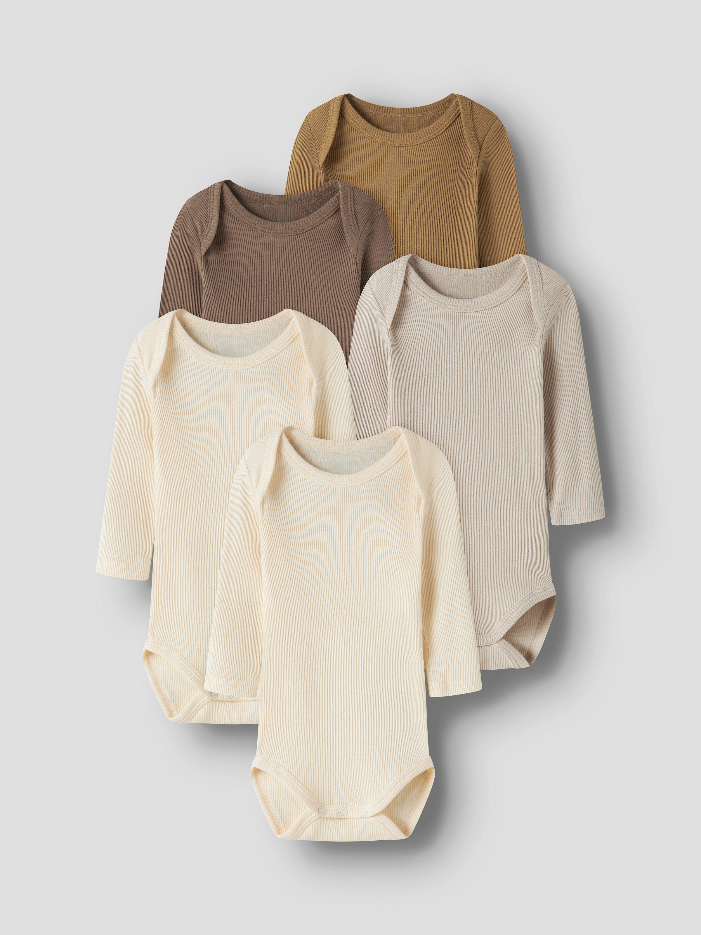 Name It Body à manches longues »NBNBODY für Mädchen und Jungen mit Rippstruktur und Komfort« Paquet, 5 uni, décontracté, coupe régulière, coton, col rond