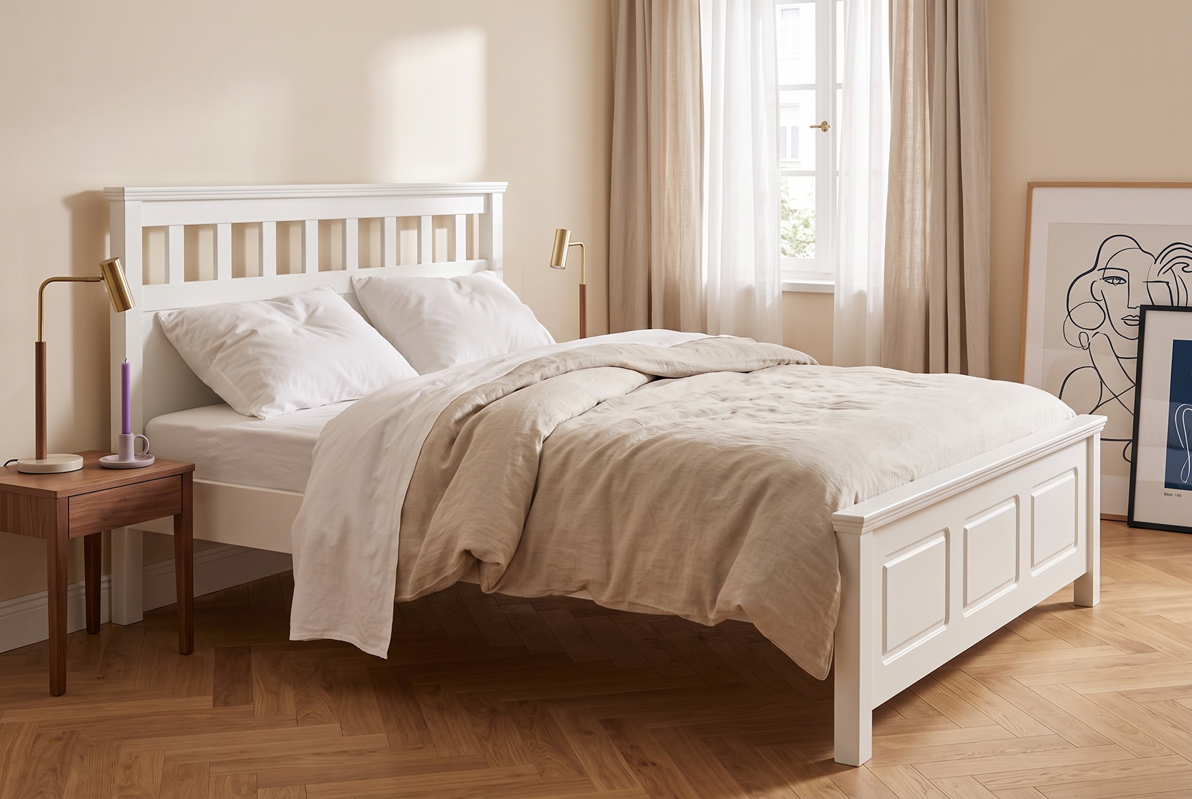 GOODproduct Lit »Tillian, Bettgestell, Doppelbett, Bettkasten optional, Made in EU« Surface de couchage 140x200 cm,  en pin massif combiné avec MDF, FSC®, incluant sommier à lattes