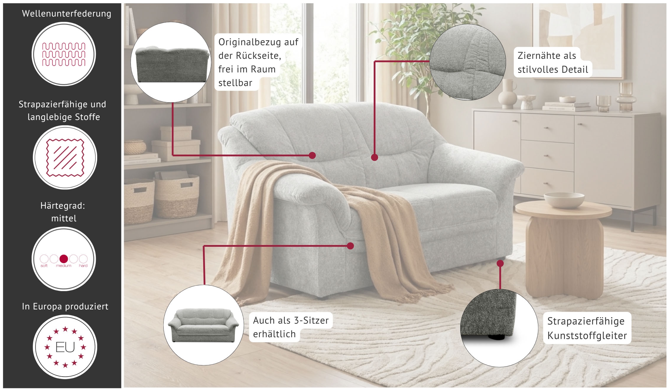 GOODproduct 2-places »Nyborg 146 cm breit, pflegeleicht, formschön, stabil« En microfibre de luxe douce et facile d'entretien