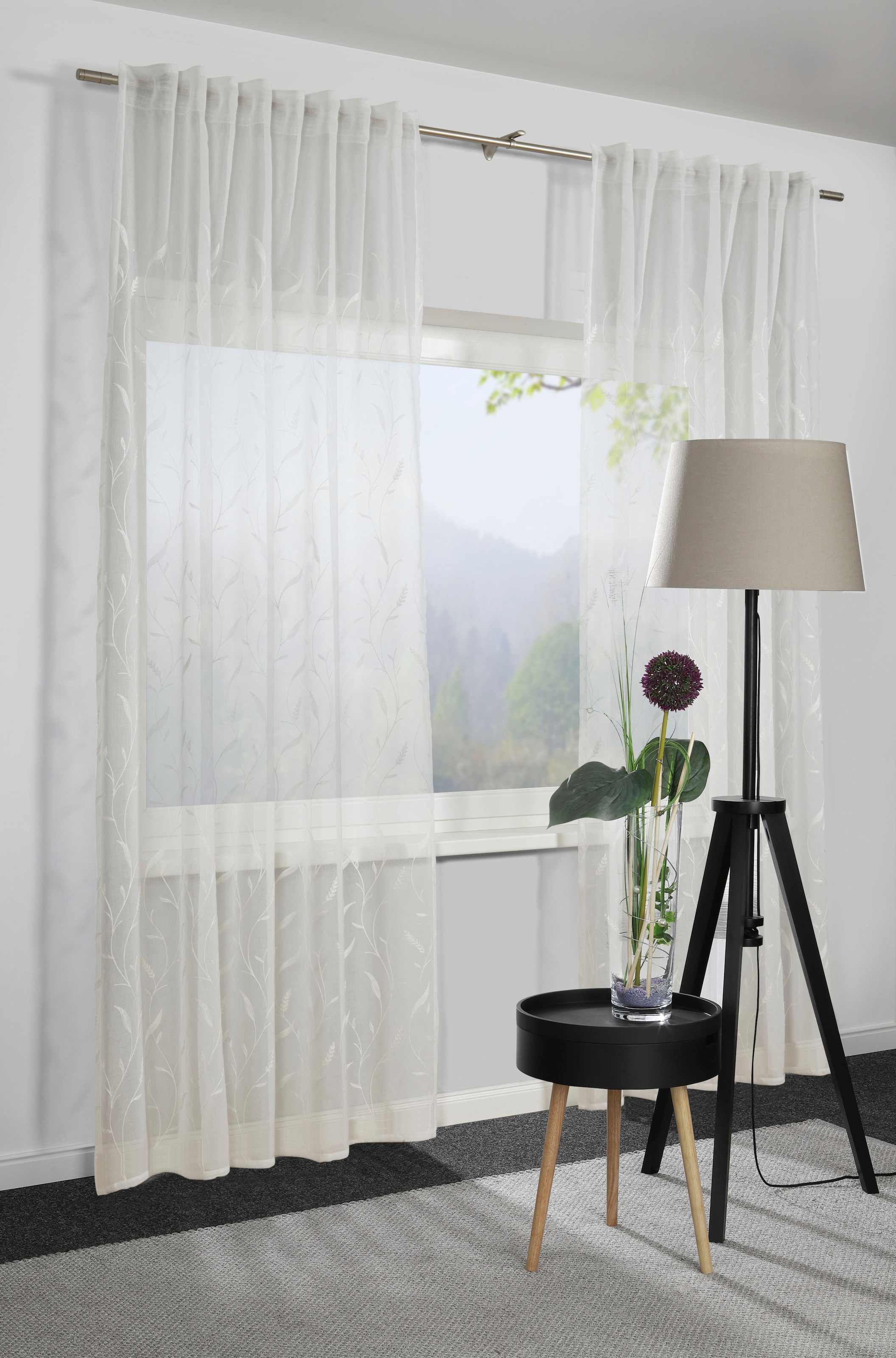 Sehlbach Gardine »Schal Dolly-Voile Ranke« Schlaufen 1 Stk. tlg. mit Gardinenband und verdeckten Schlaufen