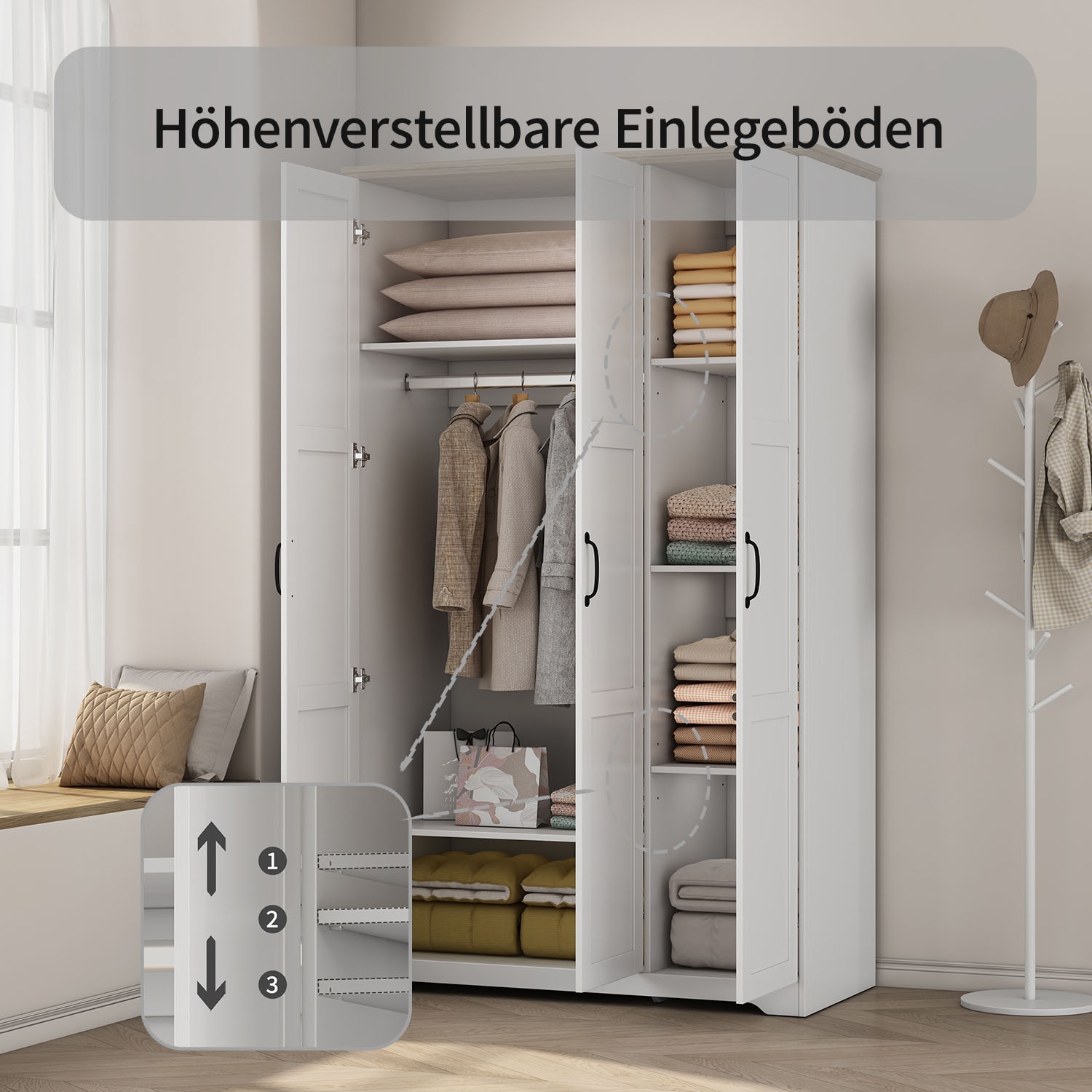 GOODproduct Kleiderschrank »Emmilia Schrank Schlafzimmerschrank im Landhaus Design« Mit vielen Einlegeböden und Softclose,  Landhaus Schrank mit  3 Türen Breite 113,4cm, Höhe 2m