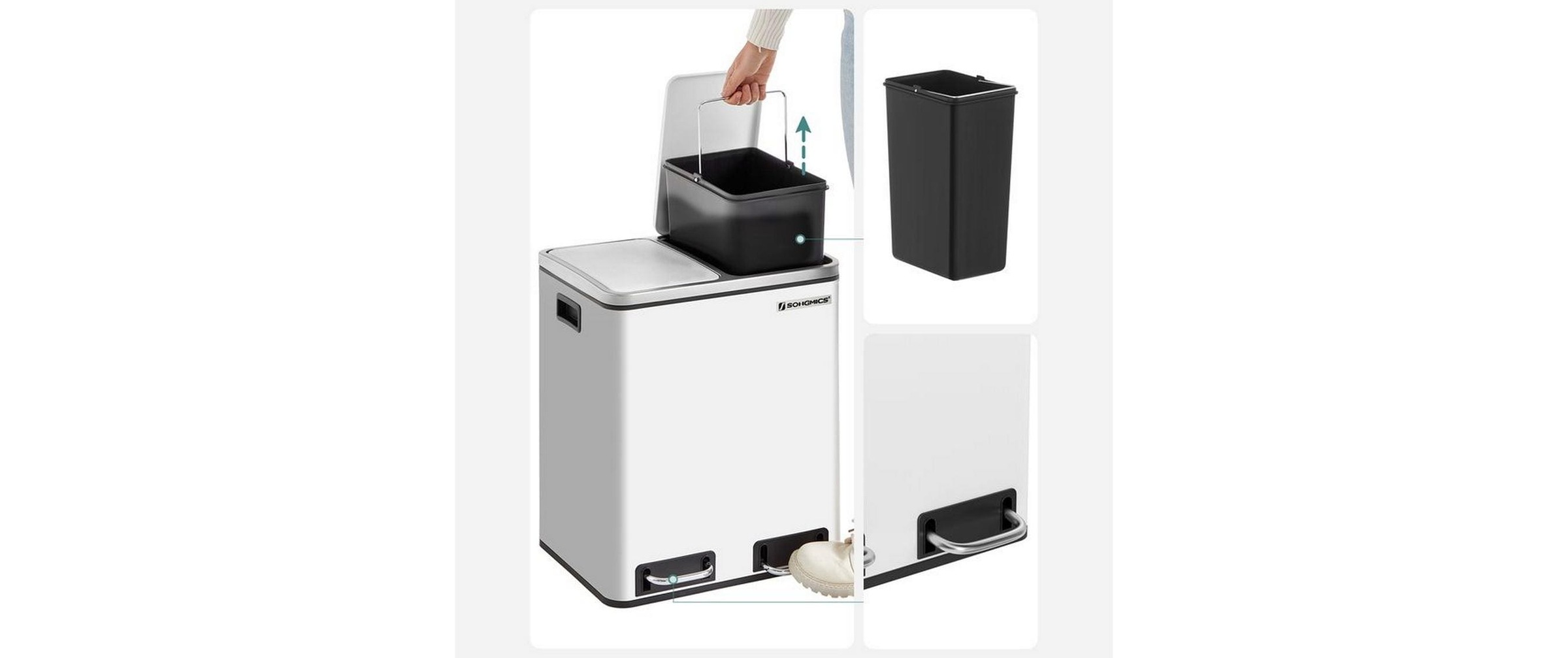 SONGMICS Mülleimer »mit Inneneimern und Griffen 2 x 15 l« Treteimer mit Geruchs- und Weichverschluss