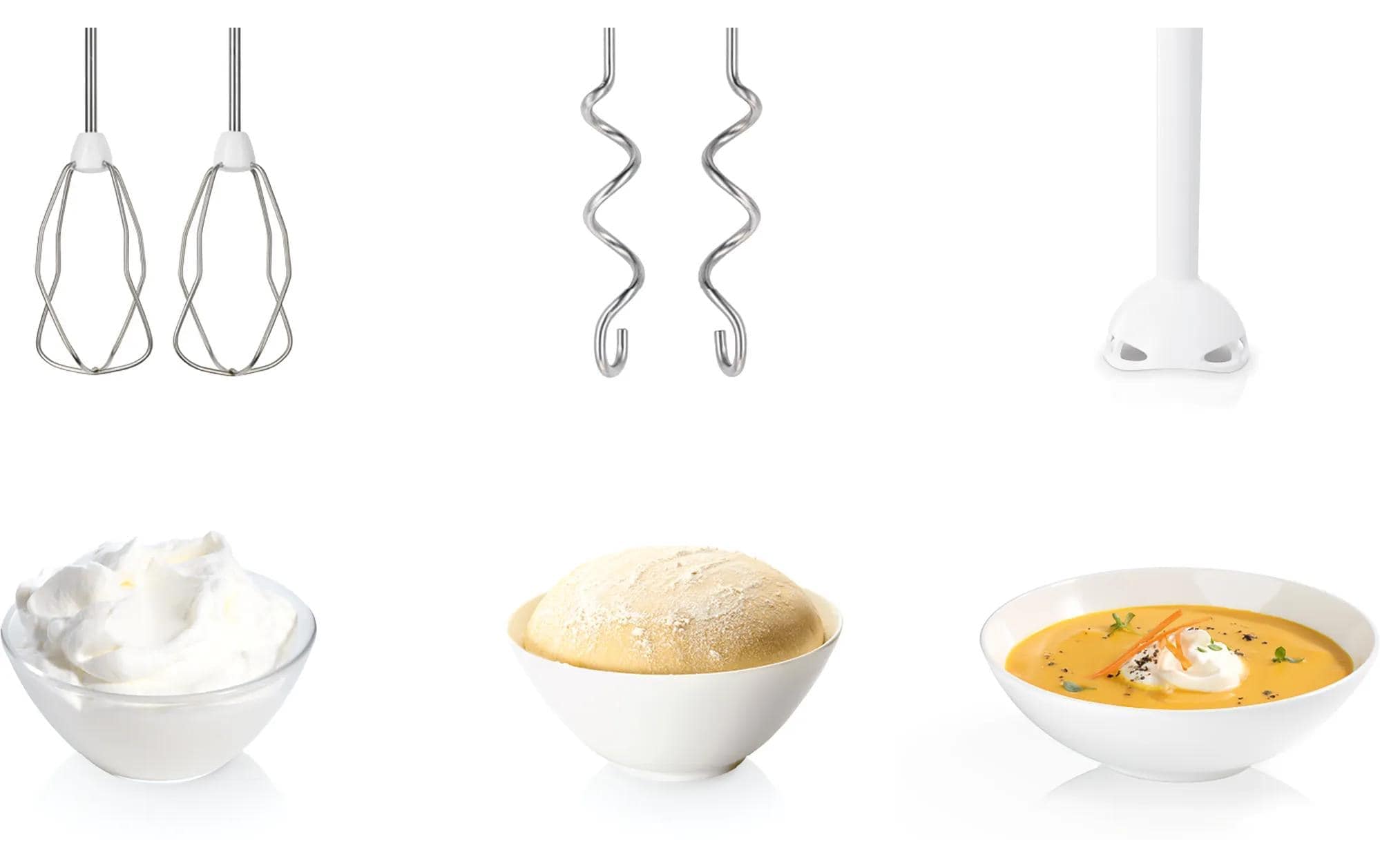 BOSCH Mixeur à main »ErgoMixx MFQ36440, Edelst. Rührbesen/Knethaken, 5 Stufen, Mixfuss, weiss« 450 W Mixbecher, ergonom. Soft-Touch-Griff, Made in Europe