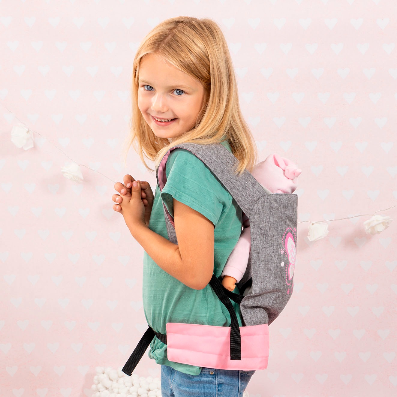 Bayer Puppen Trage »grau/rosa Schmetterling«