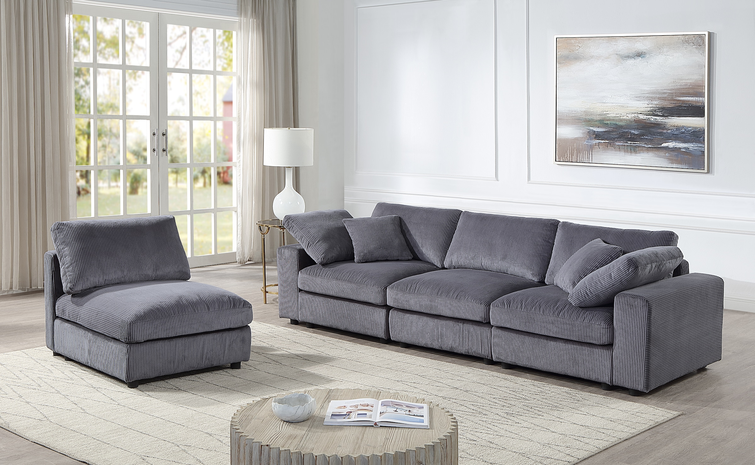 RAUM.ID 4 places »Bennid, XXL-Modulsofa mit vielen individuellen Stellmöglichkeiten« inklusive 2 grossen & 2 kleinen Zierkissen im flauschigen Cord