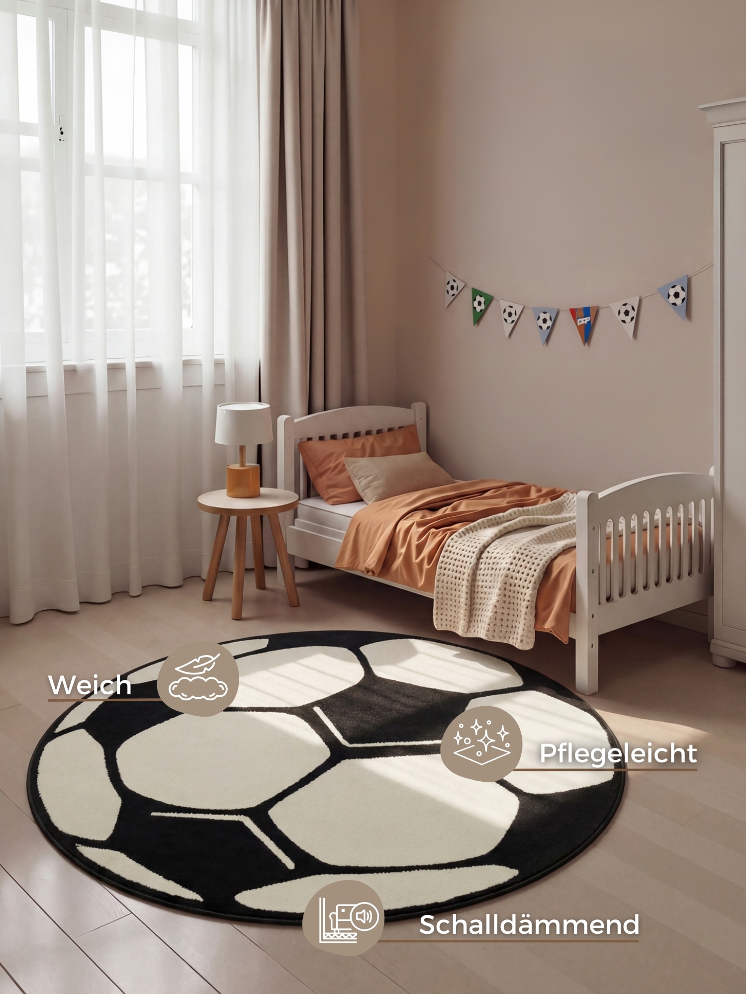 HANSE Home Kinderteppich »Fussball« rund 10 mm Höhe Kinder-Teppich, Rutschfest, Kurzflor, Fussball, Kinderzimmer, Spiel