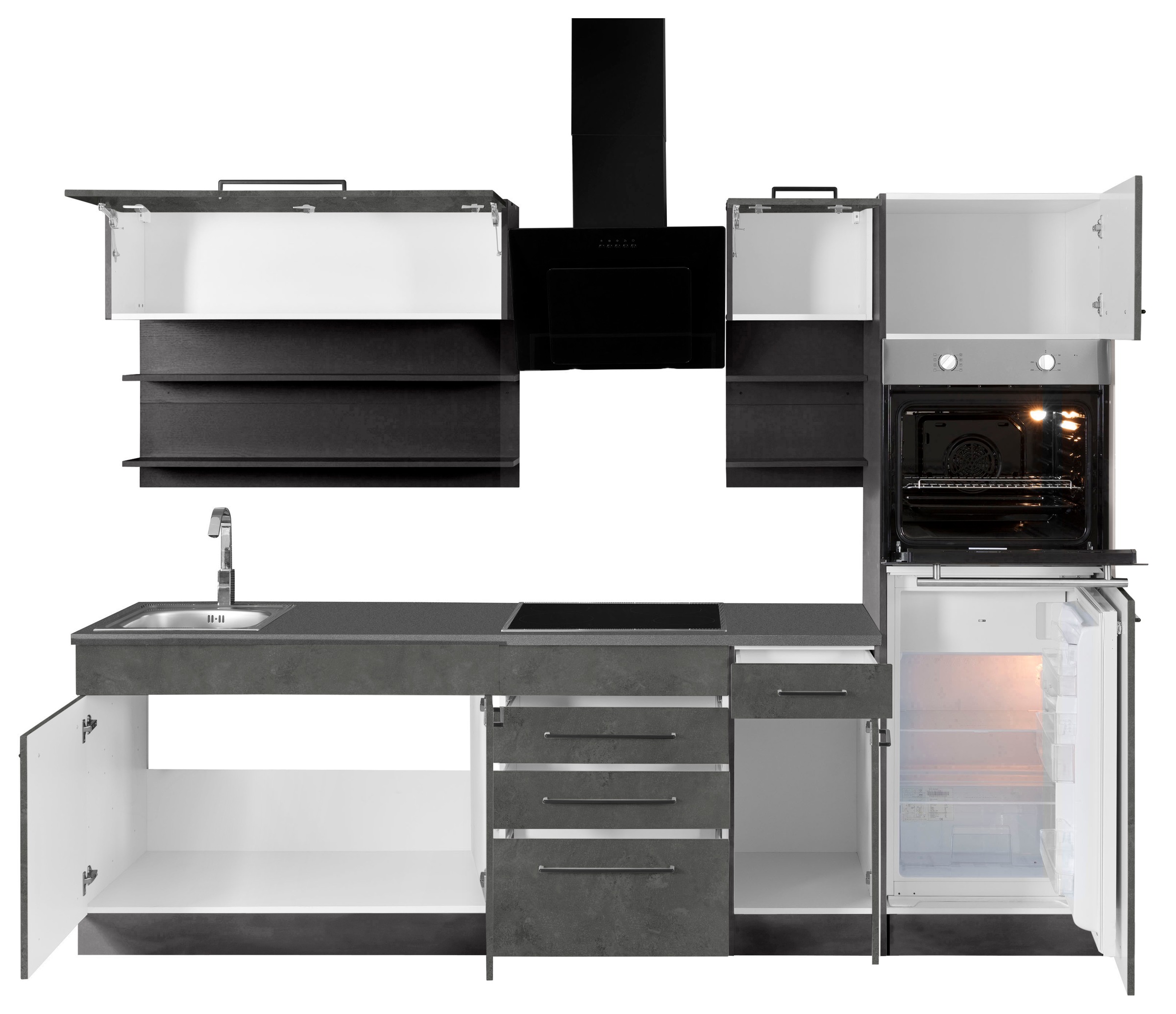 KOCHSTATION Küchenzeile »KS-Tulsa« ohne E-Geräte, Breite 270 cm, schwarze Metallgriffe, MDF Fronten