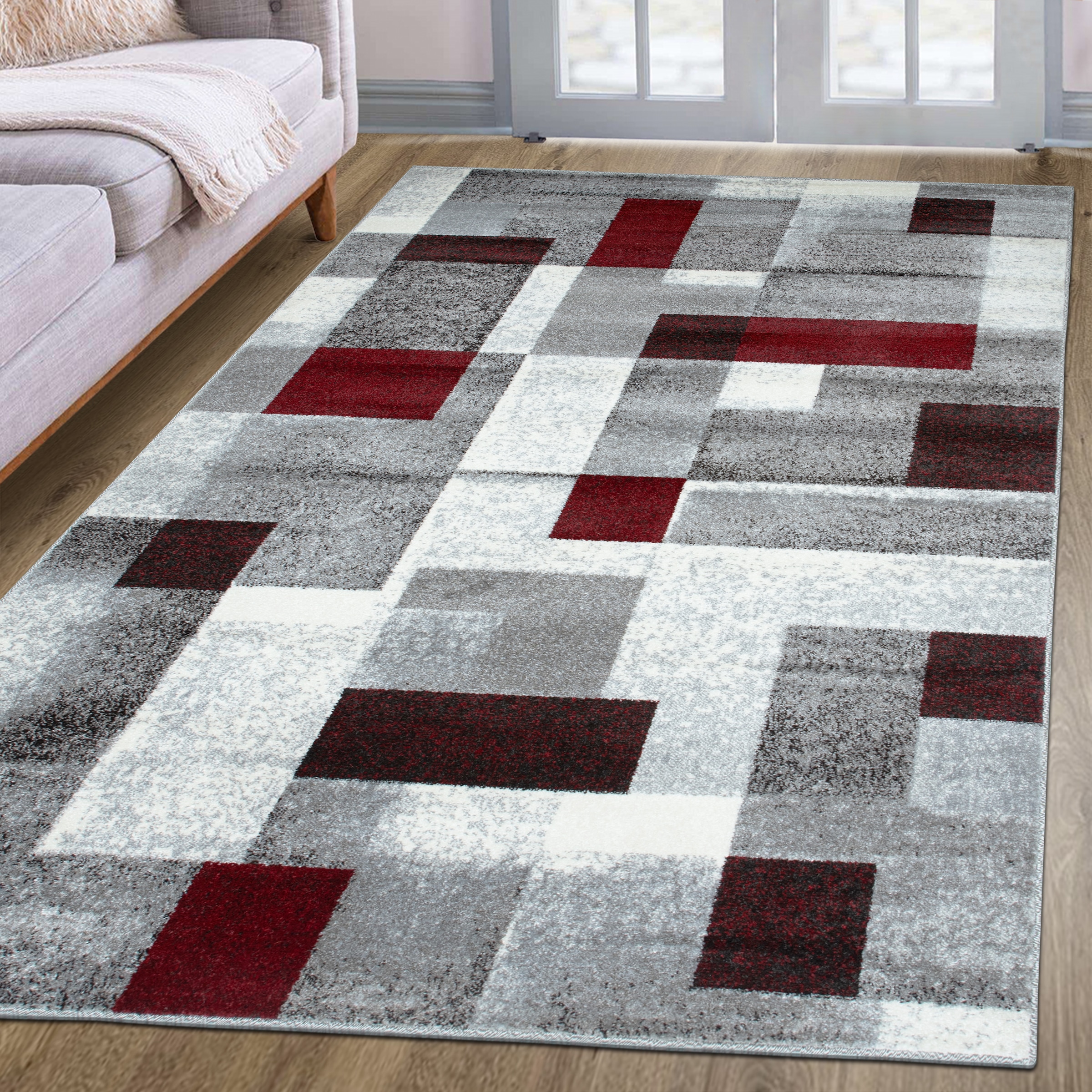 GOODproduct Teppich »Corine« rechteckig 9 mm Höhe mit besonders weichem Flor, Kurzflor, modernes Karo-Design,
