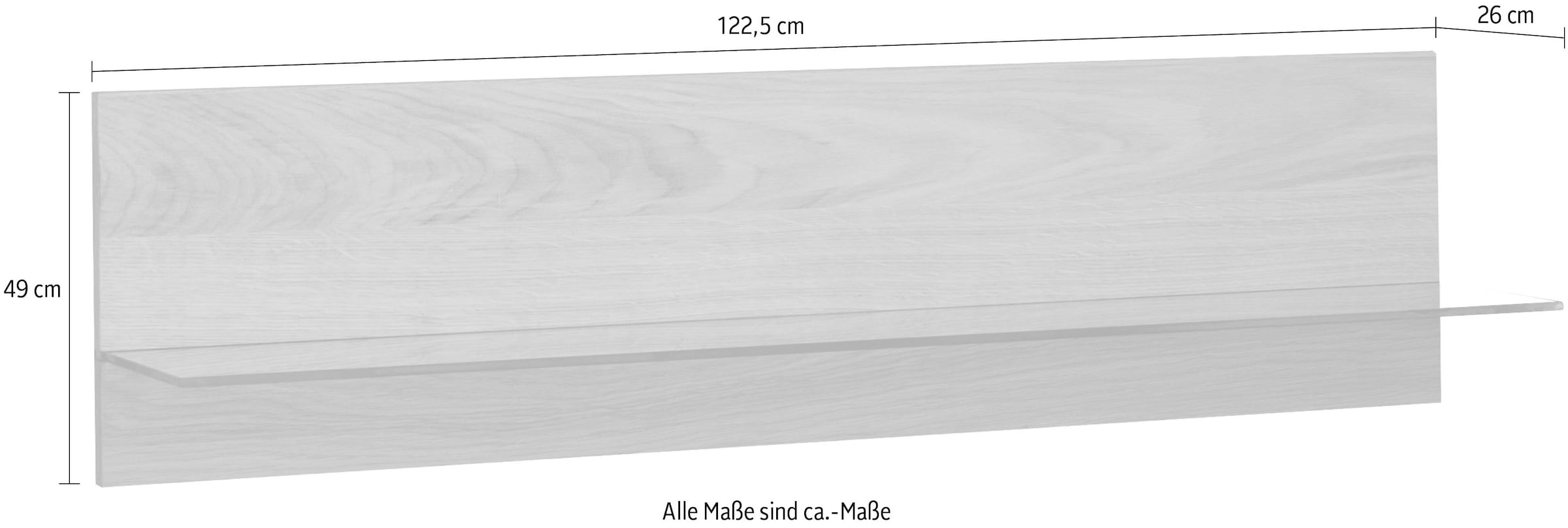 Home affaire Wandregal »Wandregal B:122,5 cm, mit Glasablageboden, Korpus eiche furnier« 1 Stk. tlg. individuell in den verschiedensten Wohnbereichen einsetzbar.