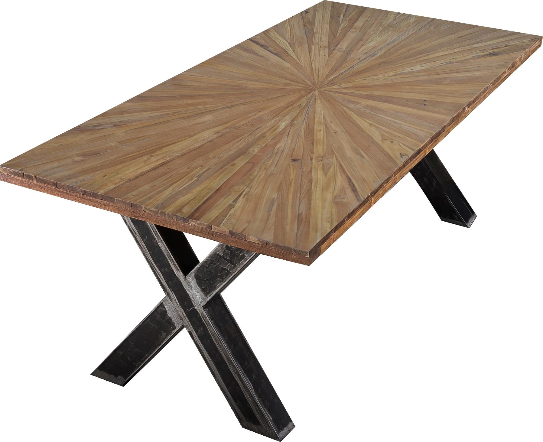 SIT Esstisch »Skopje Recyceltes Teakholz mit Sonnen-Design & X-Gestell aus Metall« Massives Teakholz trifft markantes X-Gestell