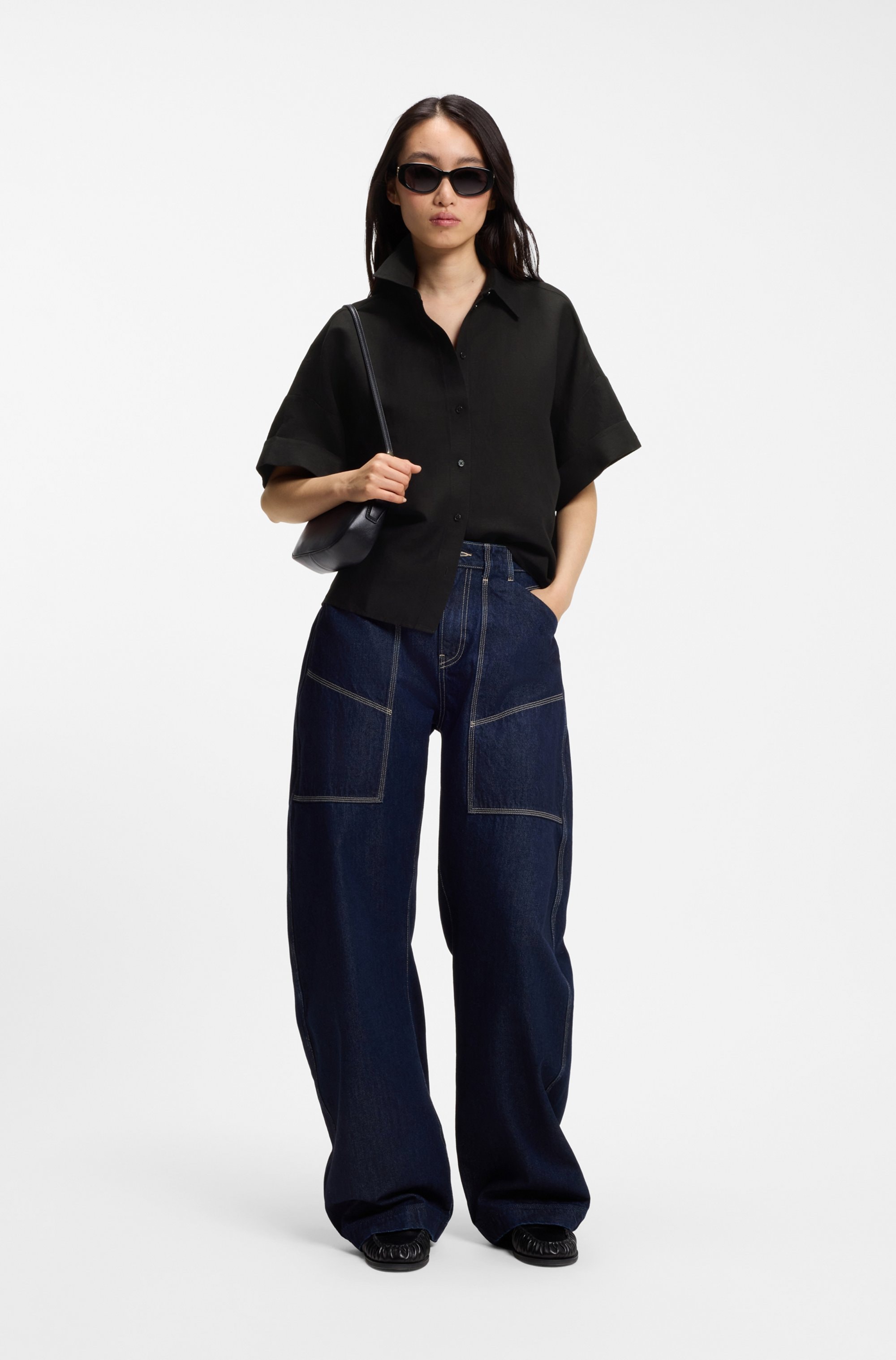 BOSS ORANGE Blouse chemise »Bisenas Premium Damenmode« mit Spitzkragen, Leinen-Mix