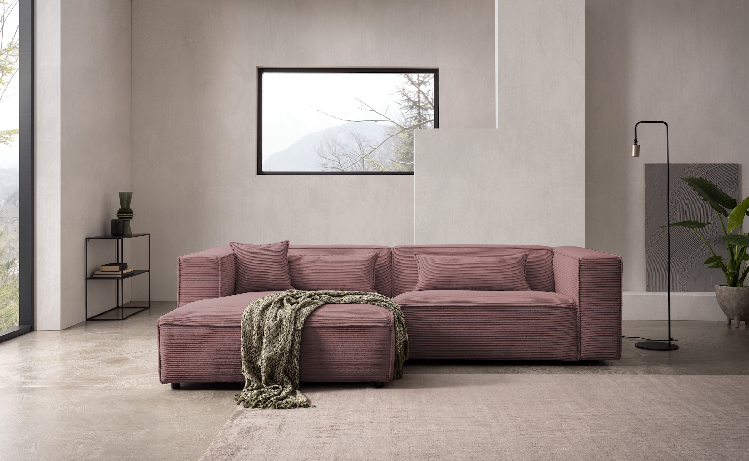 LeGer Home by Lena Gercke Ecksofa »PIARA Cord mit Kedernaht L-Form« wahlweise Ottomane rechts/links, schwarze Füsse, bequemer Sitzkomfort