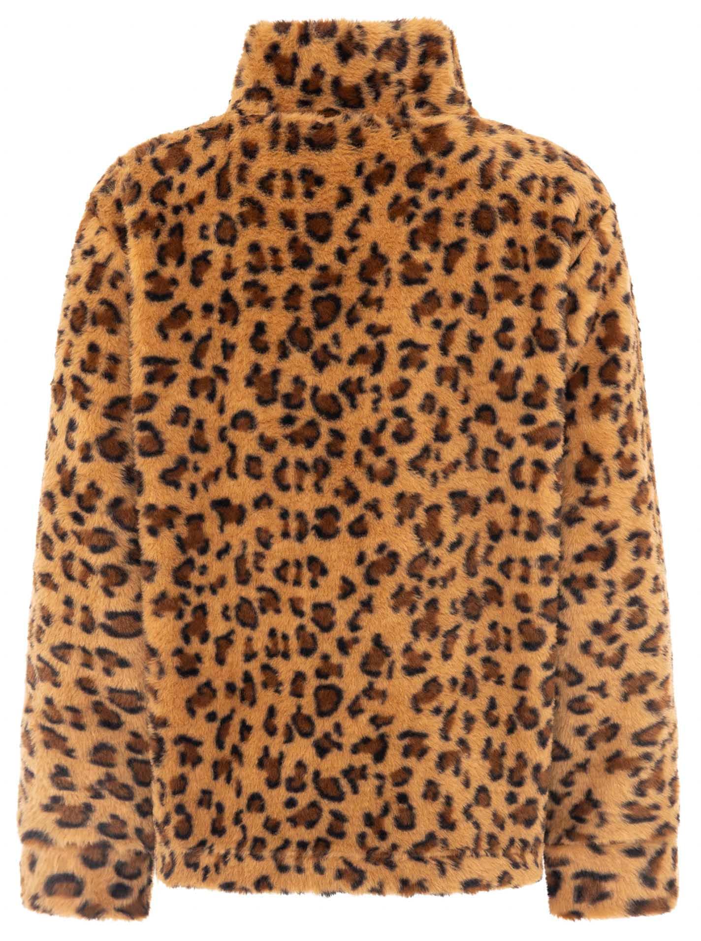 Zwillingsherz Troyer »Fake Fur Troyer Cozy Leo« avec col montant, fermeture éclair, matériau pelucheux, imprimé léopard intégral