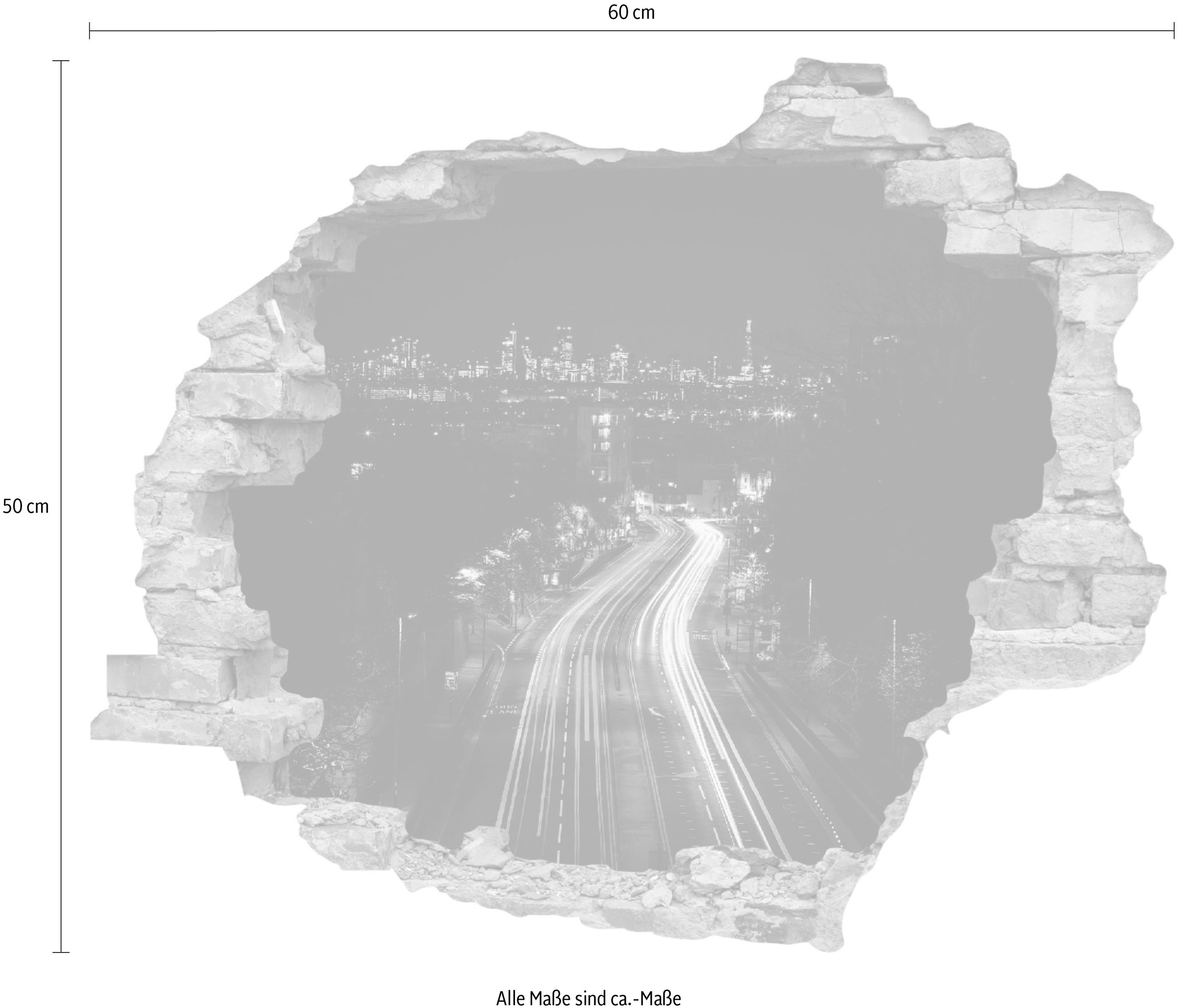 queence Autocollant mural »Strasse bei Nacht« Wandsticker, Wandbild, selbstklebend, 3D, Wanddurchbruch