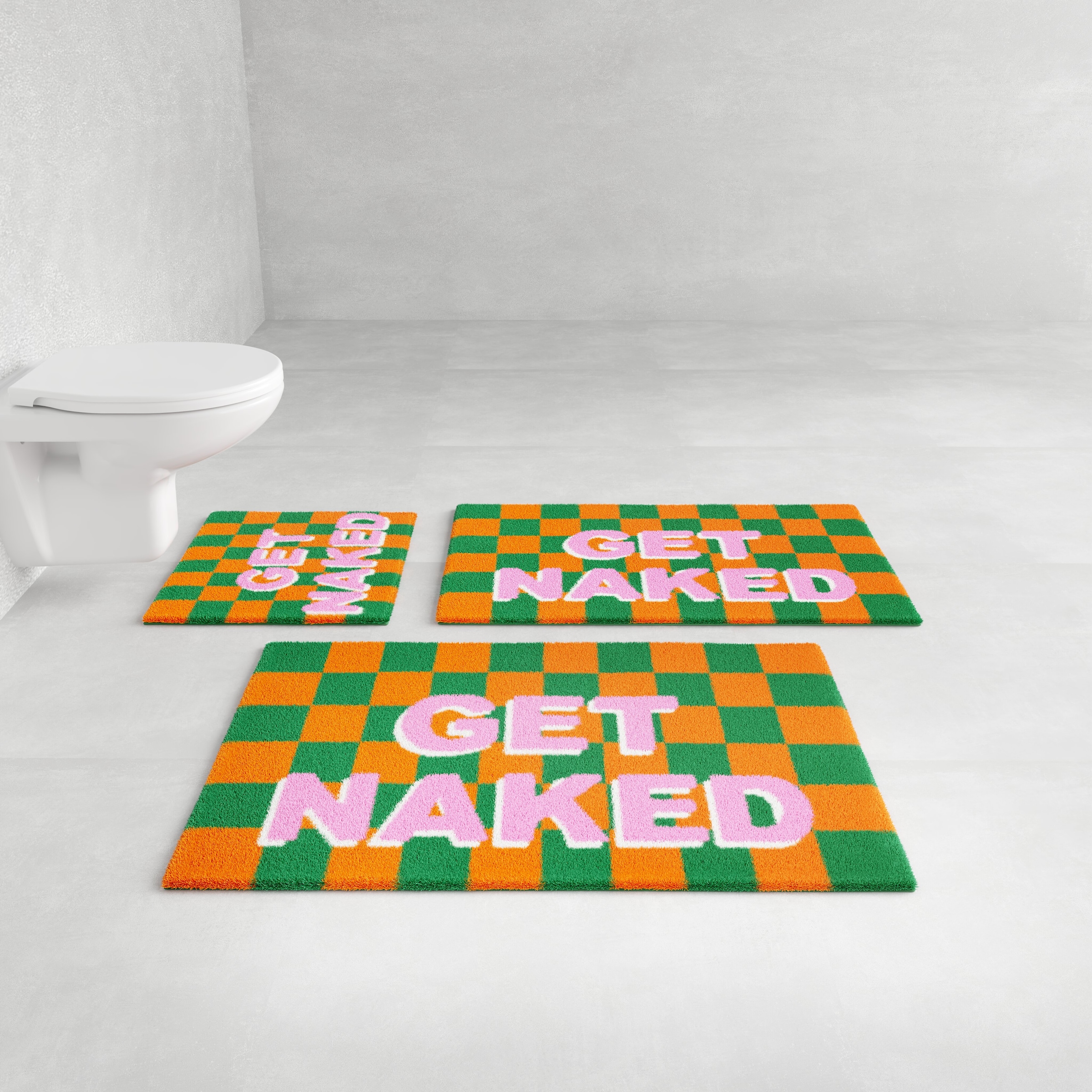 GOODproduct Badematte »Get Naked, modern, Badvorleger, Badezimmer Teppich« Höhe 20 mm rutschhemmend beschichtet schnell trocknend Badteppich, mit Schriftzug, 2 Varianten, rechteckig