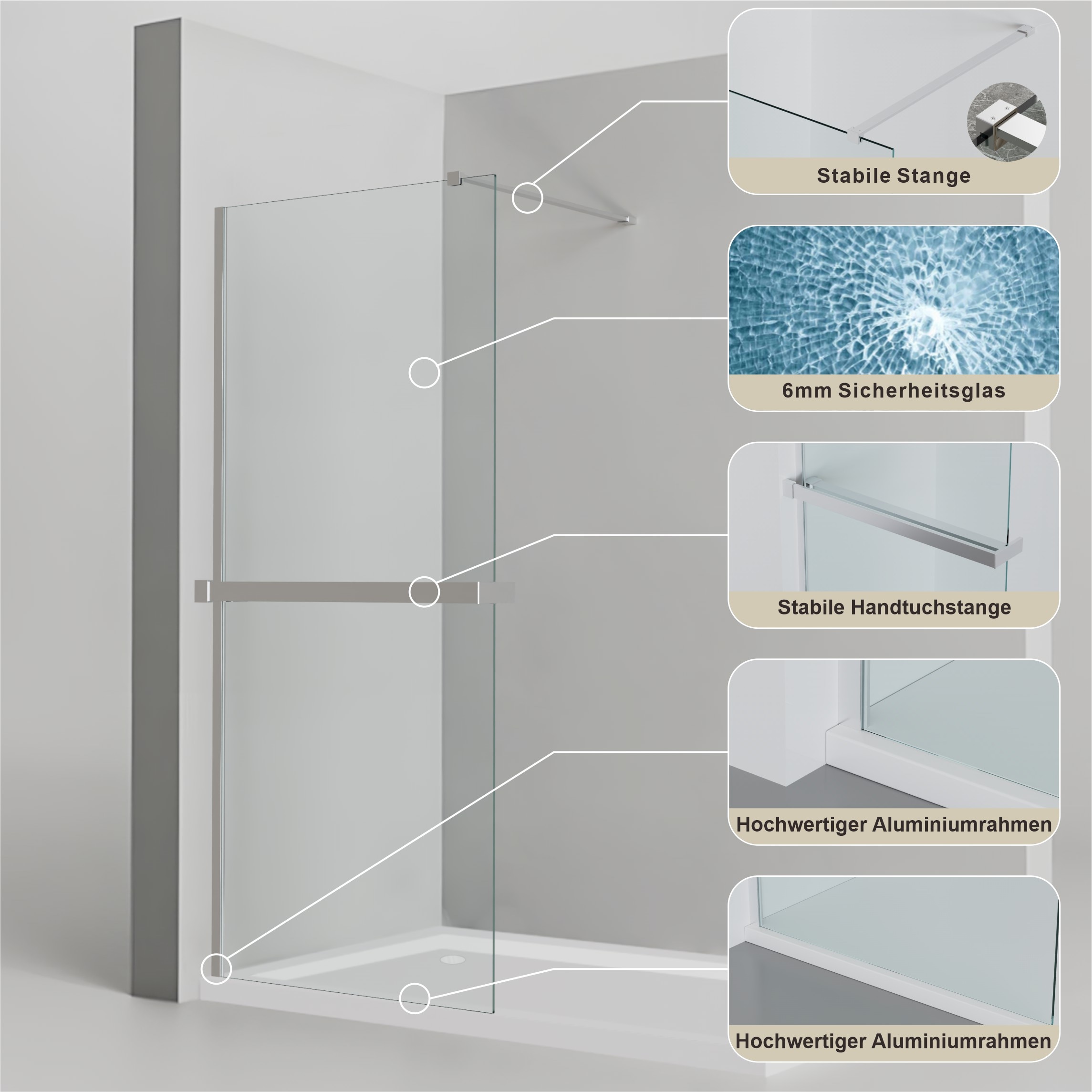 welltime Walk-in-Dusche »Walk-In Trento Deluxe« 1 Stk. tlg. 8mm ESG und Antikalkversiegelung