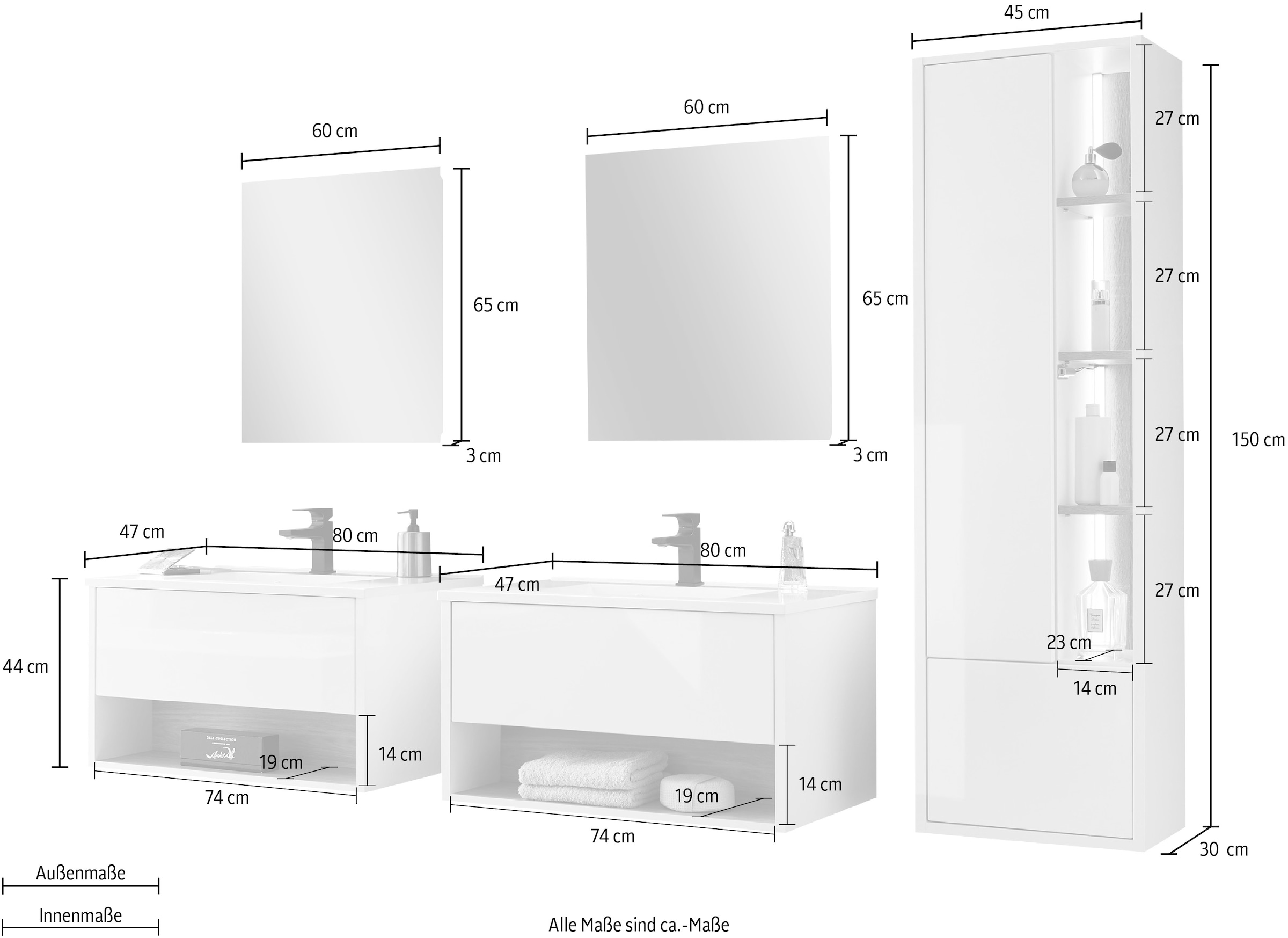 PLACES OF STYLE Badmöbel-Set »Studio Line, Bad im modernen Design, 5-teiliges Badezimmer« 5 Stk. tlg.