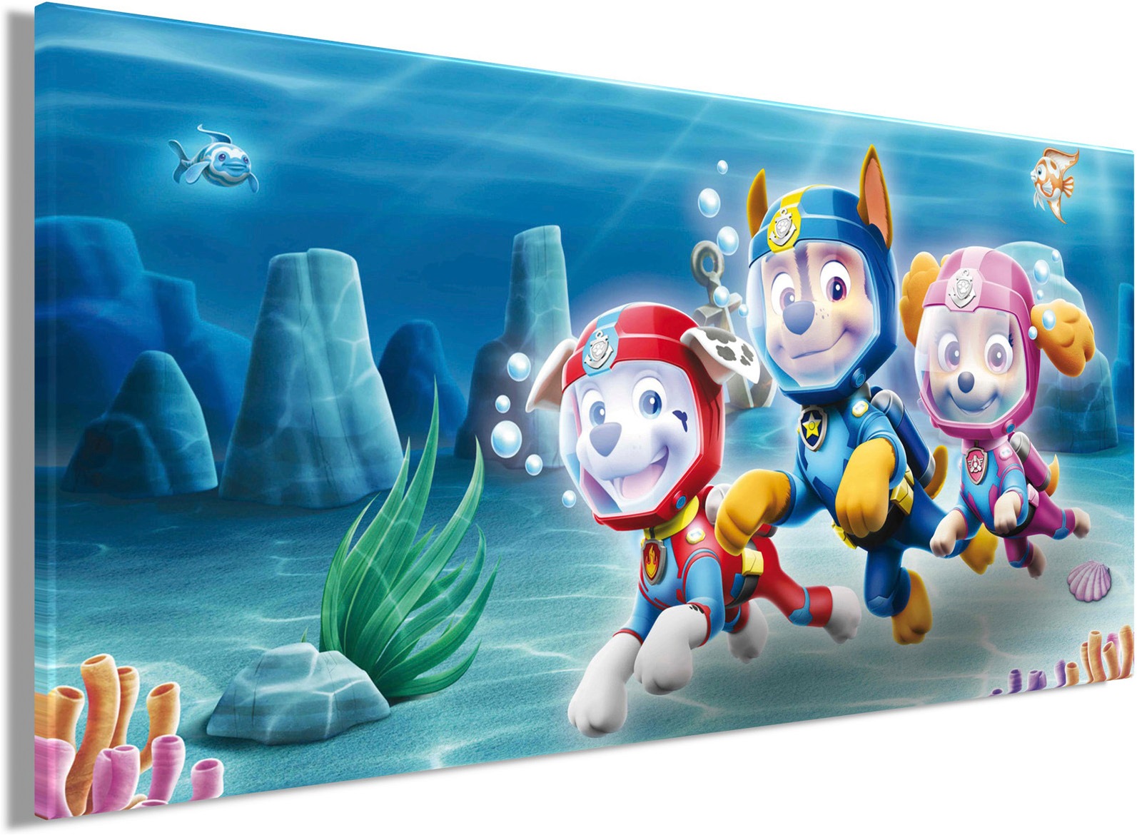 Bönninghoff Tableau sur toile »Wandbild PAW PATROL – SEA 33x70 cm – Leinwandbild Keilrahmen Deko« Chiens | Monde sous-marin | Paw Patrol 1 cuis tlg. tendu sur châssis