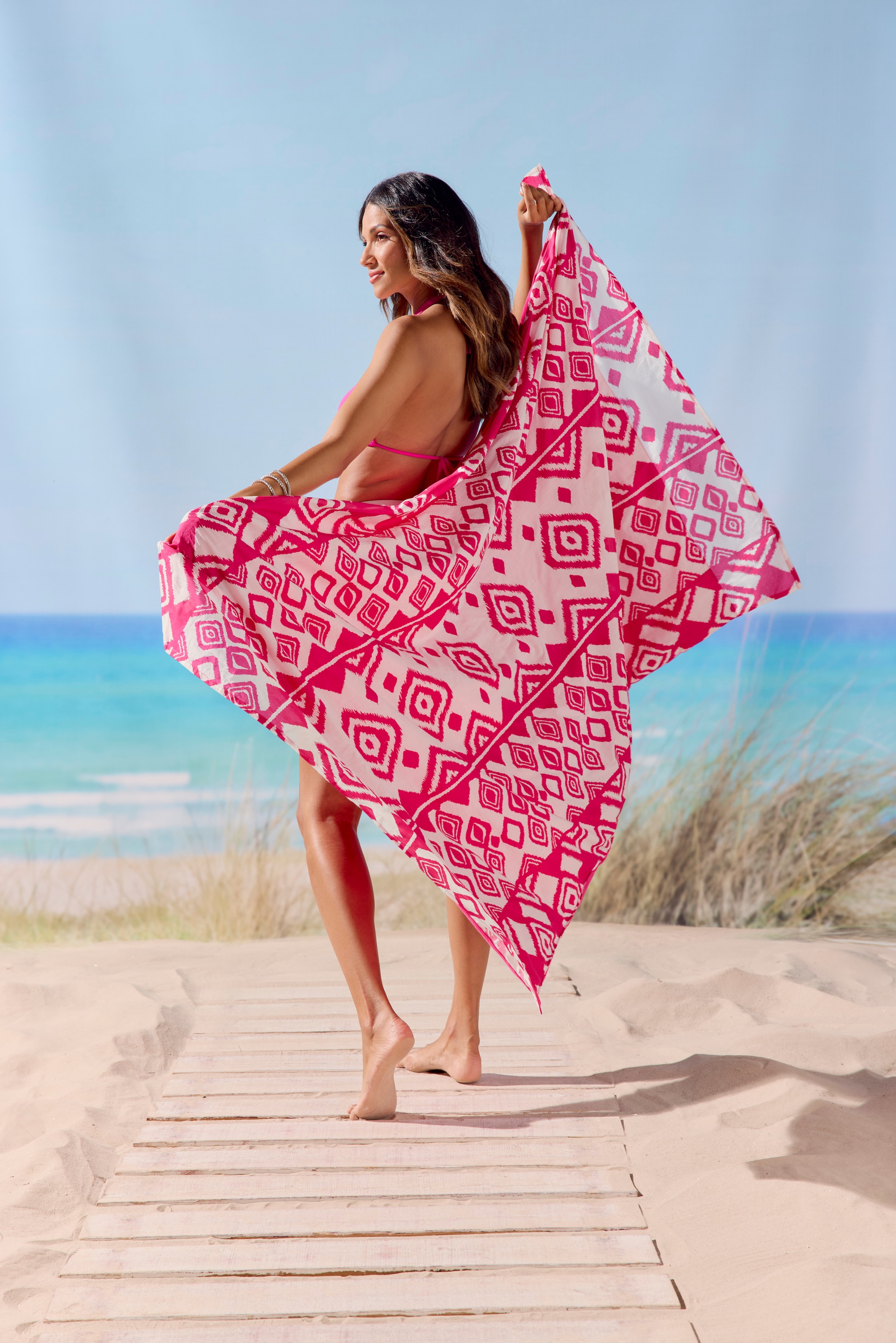 LASCANA Strandtuch »Handtuch« Hamamtuch, Badetuch, Sommertuch mit kleiner Tasche