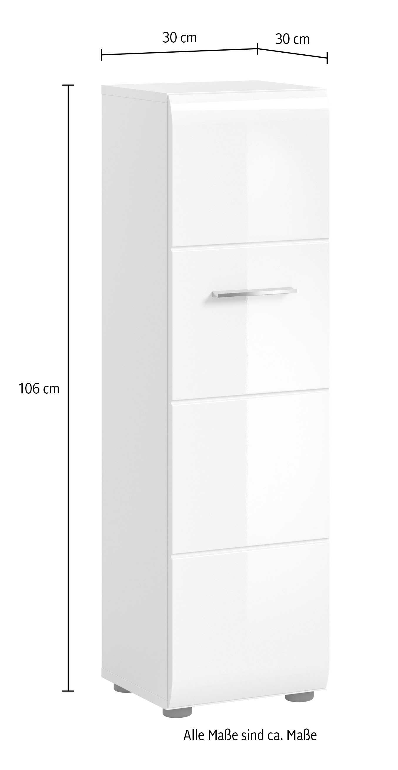 welltime Armoire de rangement 1 cuis tlg. Florenz, Stauraumschrank, Weiss Hochglanz, 30 cm breit, 4 Fächer