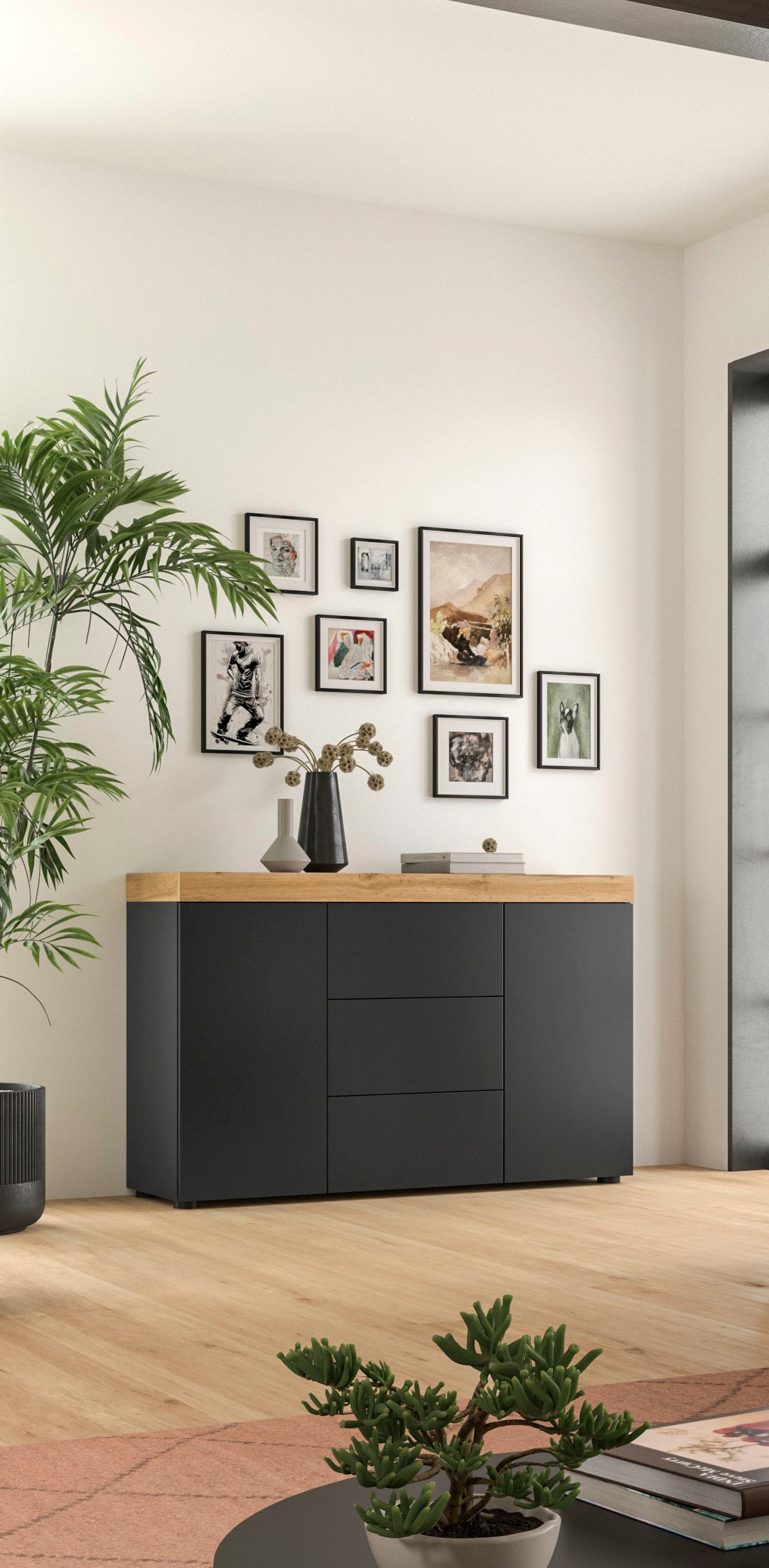 GOODproduct Sideboard »MAMBO, TOPSELLER!, Breite 125cm, 2 Türen, 3 Schubkästen, push-2-open« 2 farbige Ausführung, in verschiedenen Farben erhältlich, 1 Stk. tlg. Sideboard, Kommode, Wohnzimmer, Flur, Arbeitszimmer